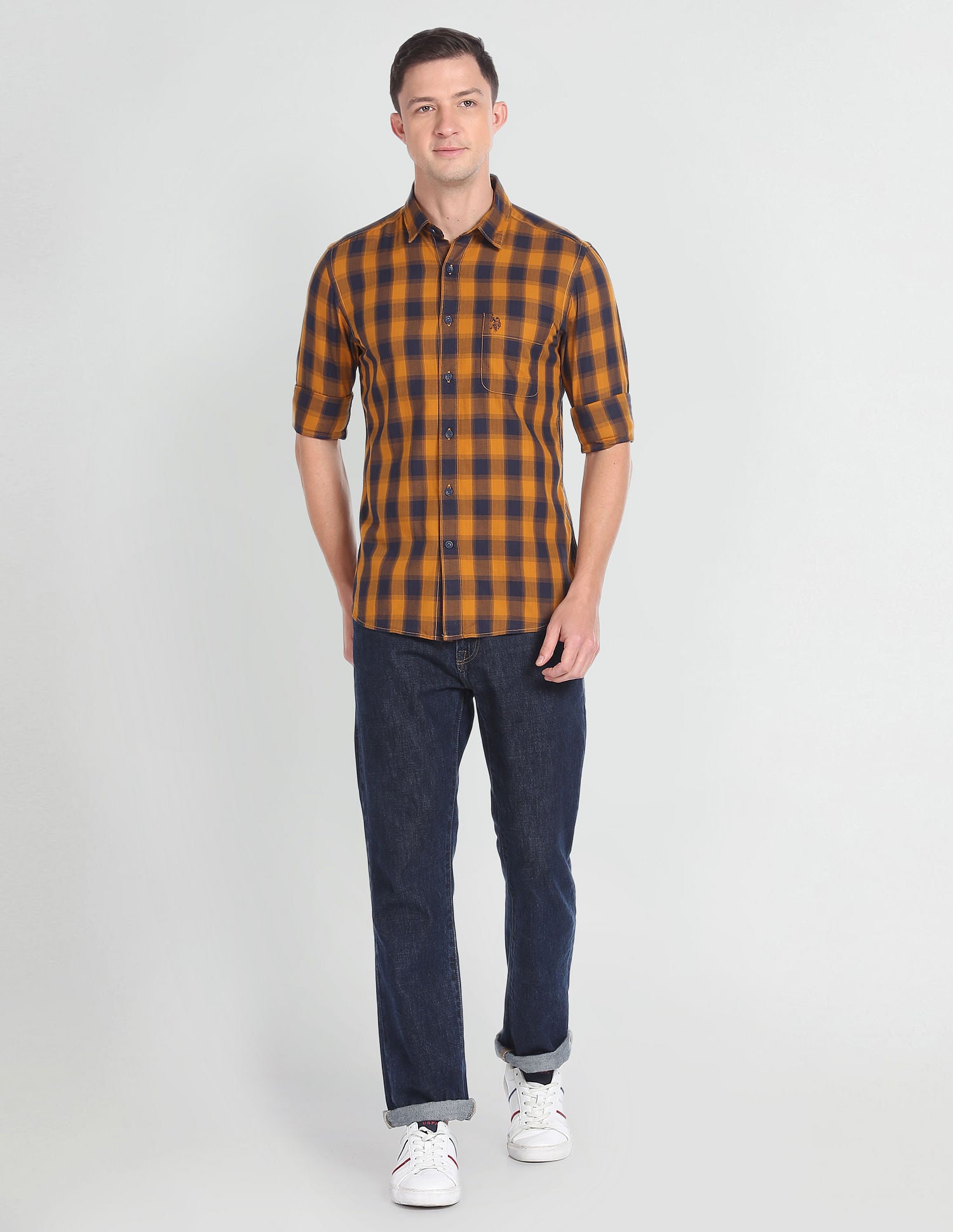 Tartan Check Slim Fit Shirt Ochre - U.S. Polo Assn. India | Large