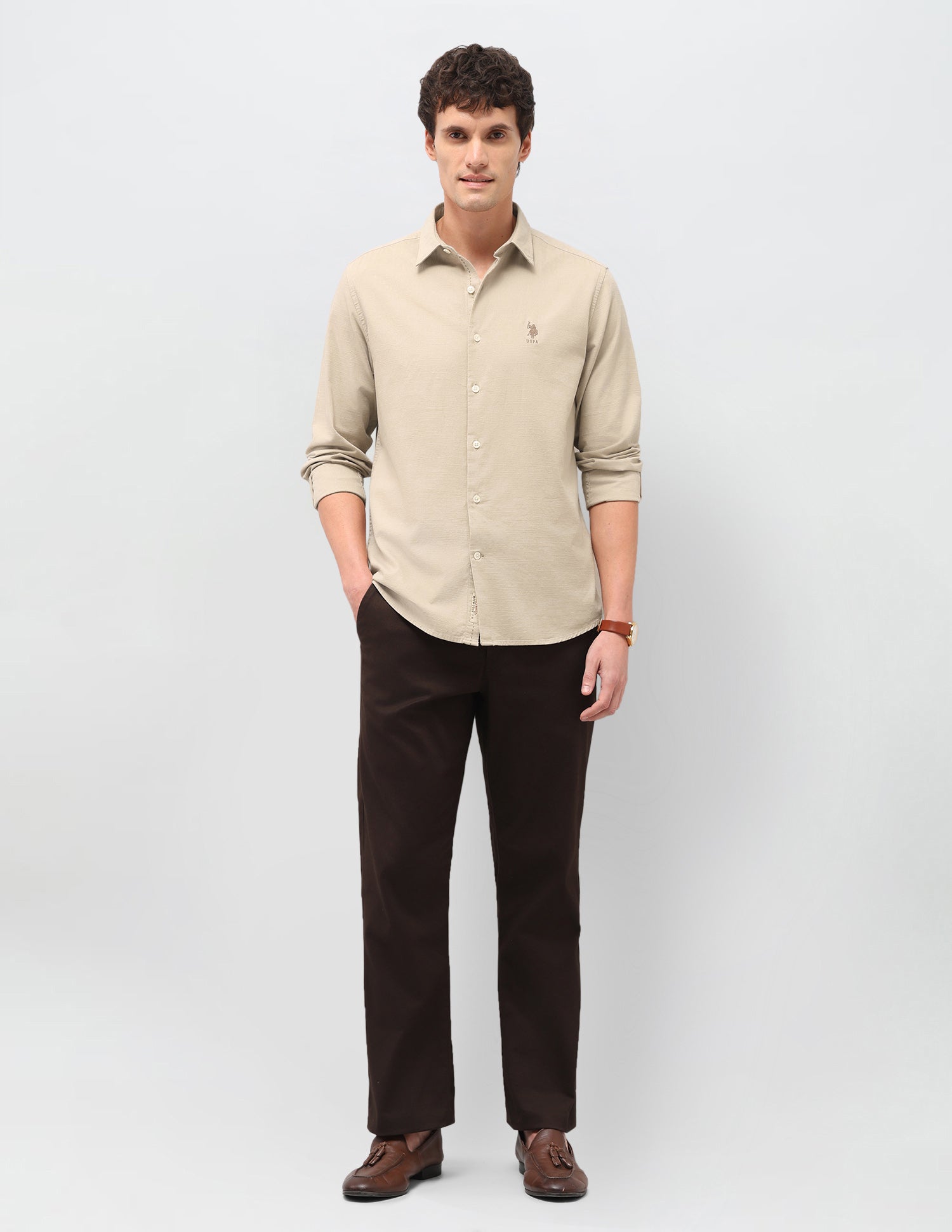 Dobby Solid Shirt Khaki - U.S. Polo Assn. India | Large