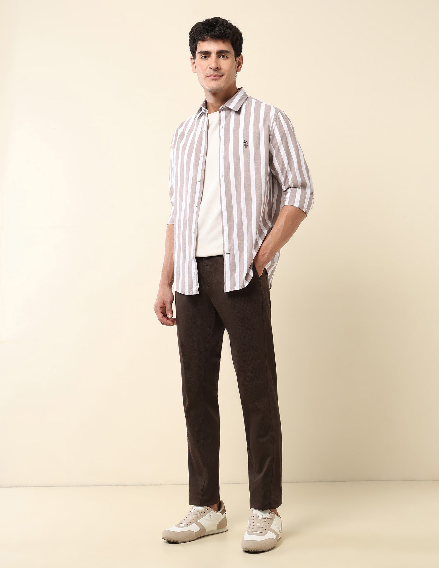 Vertical Striped Pure Cotton Shirt Choco - U.S. Polo Assn. India | Large