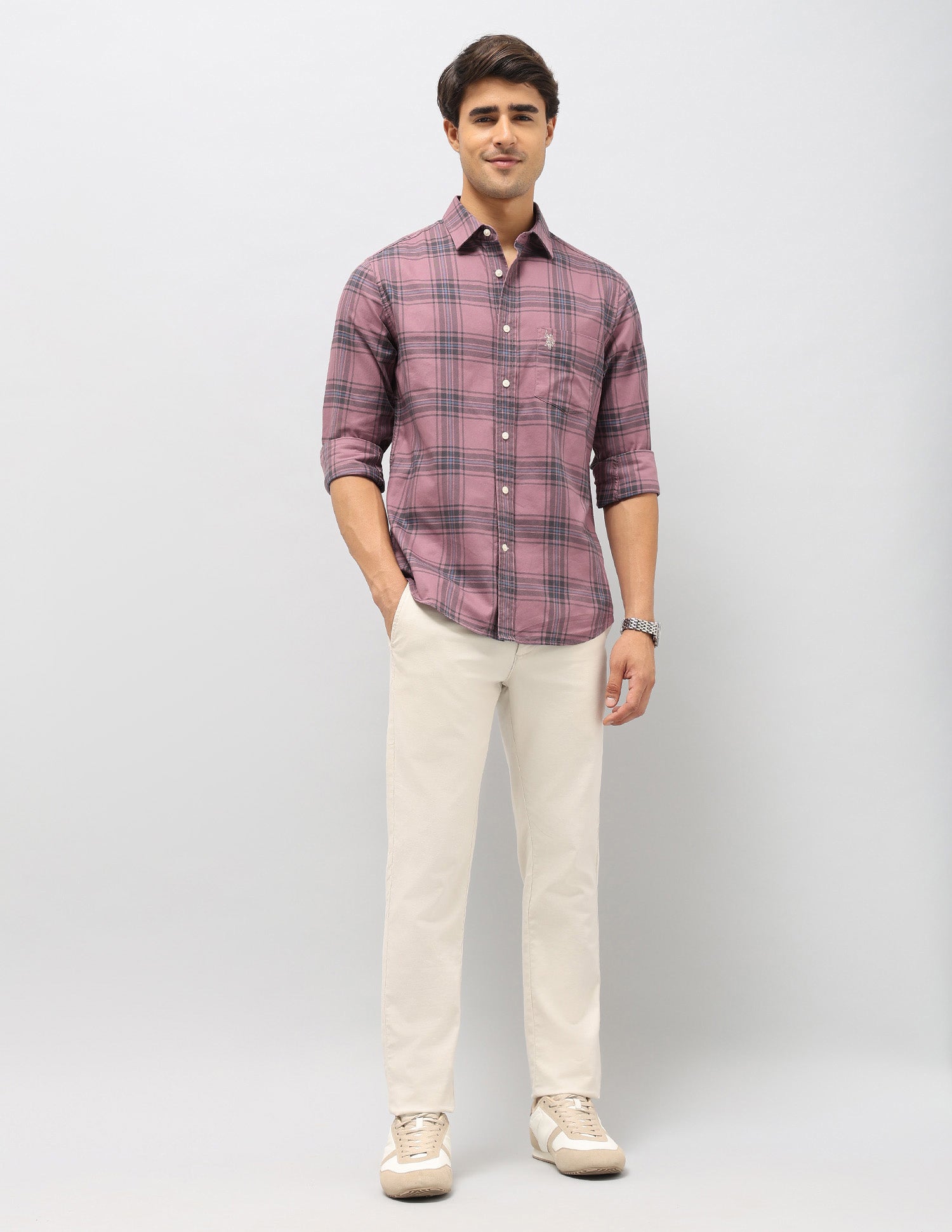 Tartan Checked Pure Cotton Shirt Pink - U.S. Polo Assn. India | Large
