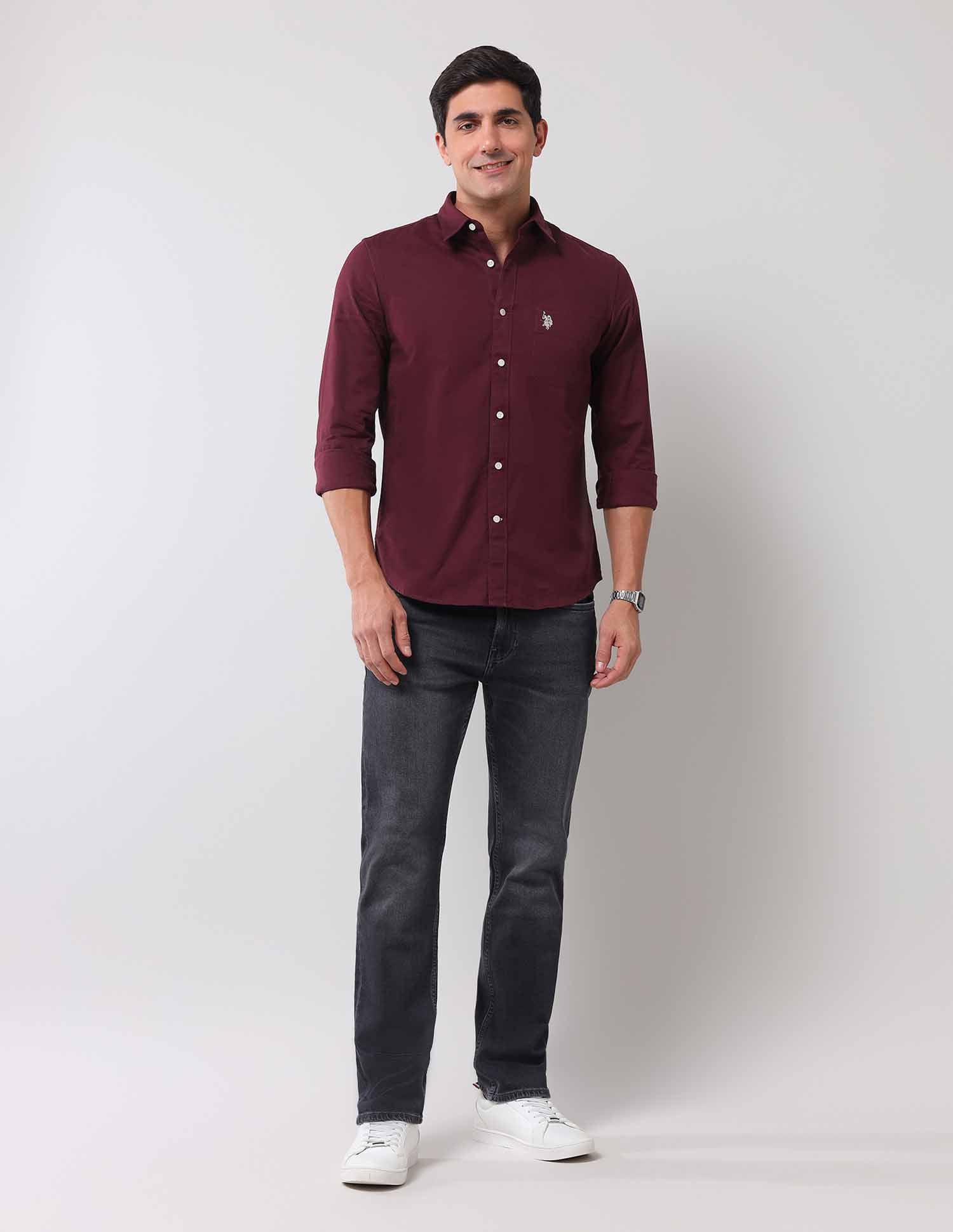 Regular Fit Solid Shirt Maroon - U.S. POLO ASSN. | Large