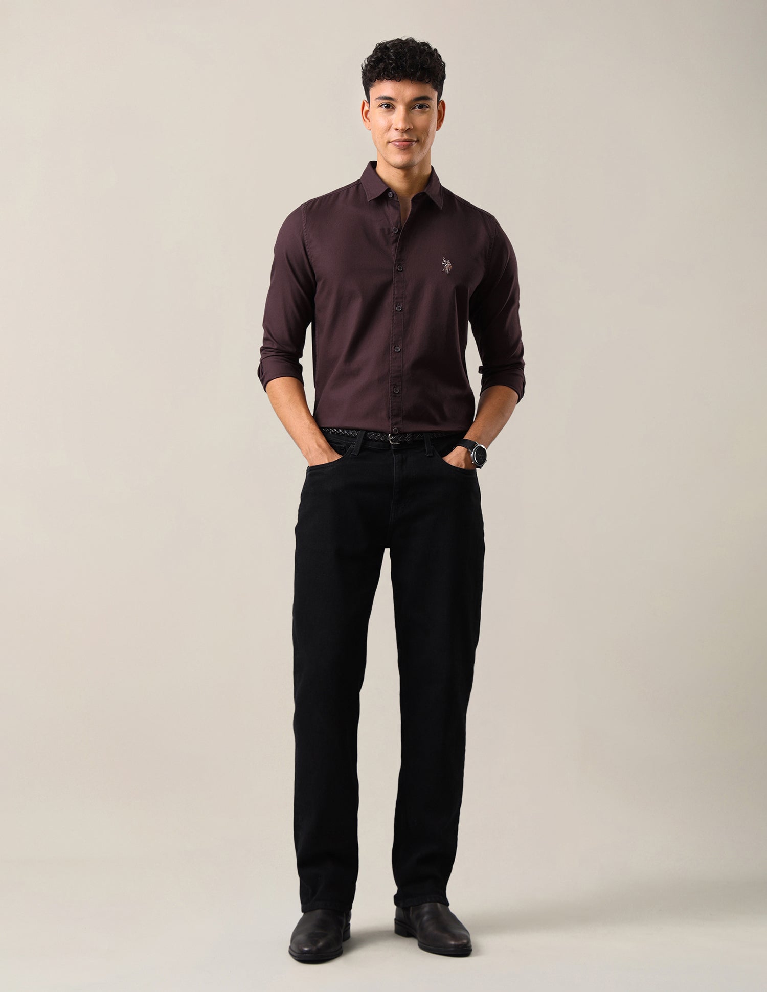 Twill Solid Shirt Wine - U.S. Polo Assn. India | Large