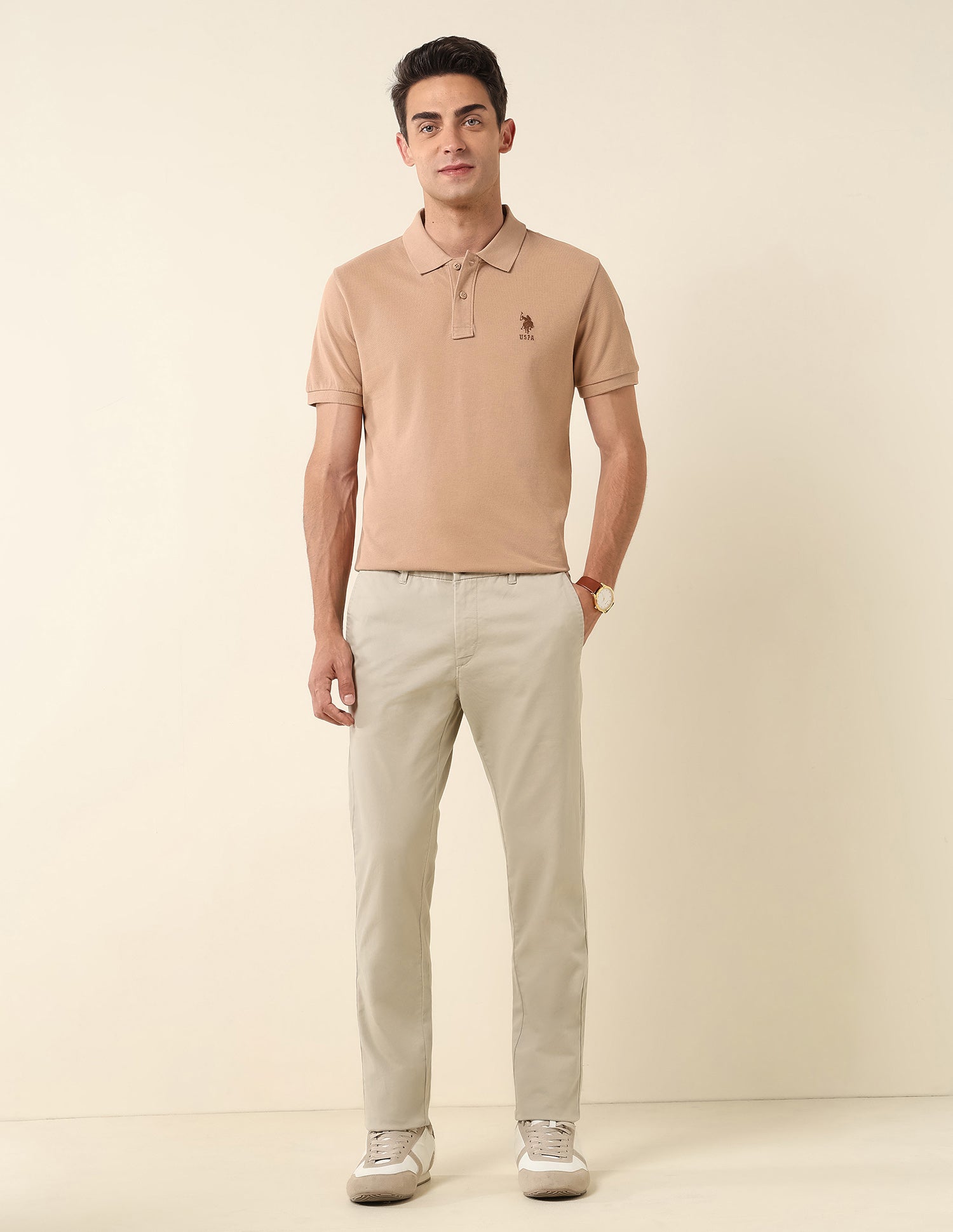 Slim Fit Pure Cotton Polo Shirt Beige - U.S. Polo Assn. India | Large