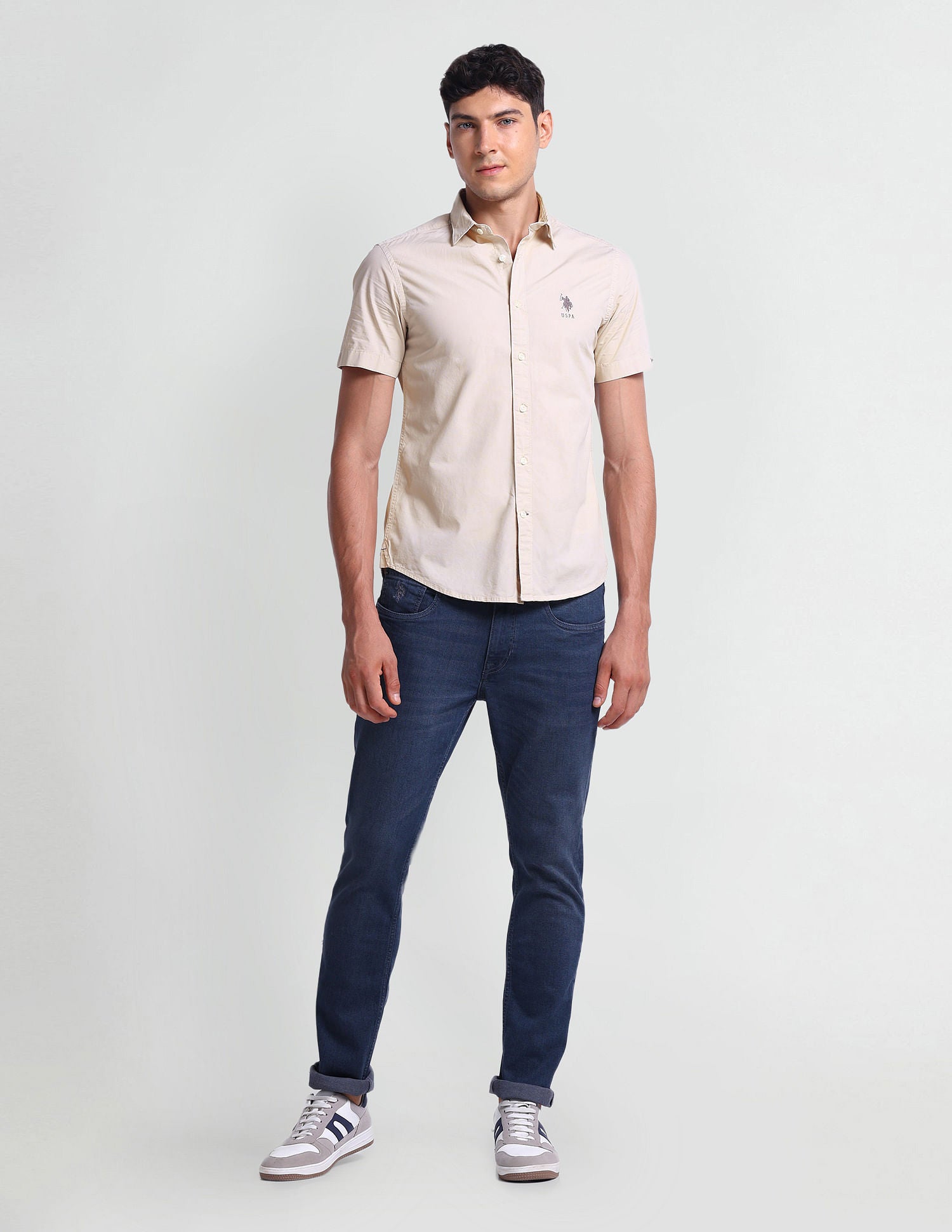 Short Sleeve Cotton Shirt Beige - U.S. Polo Assn. India | Large