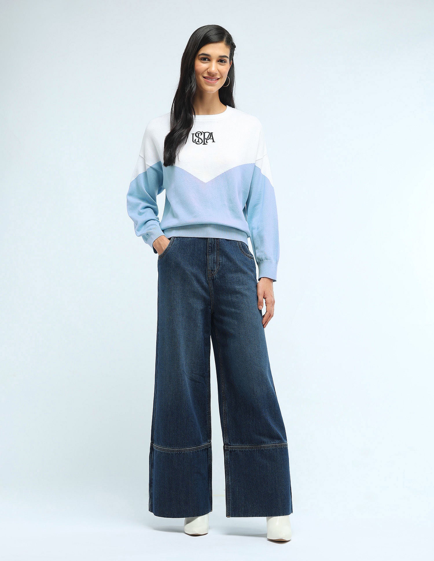 Coloublocked Logo Sweater Light Blue - U.S. POLO ASSN. | Large