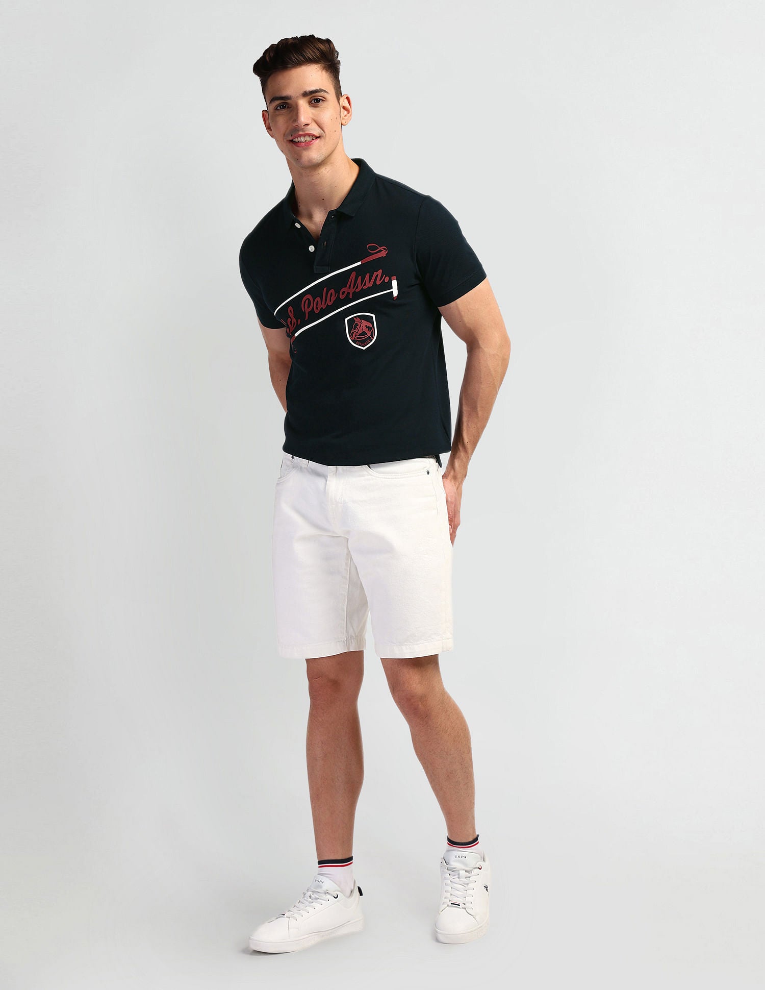 Brand Print Pique Polo Shirt Navy - U.S. Polo Assn. India | Large