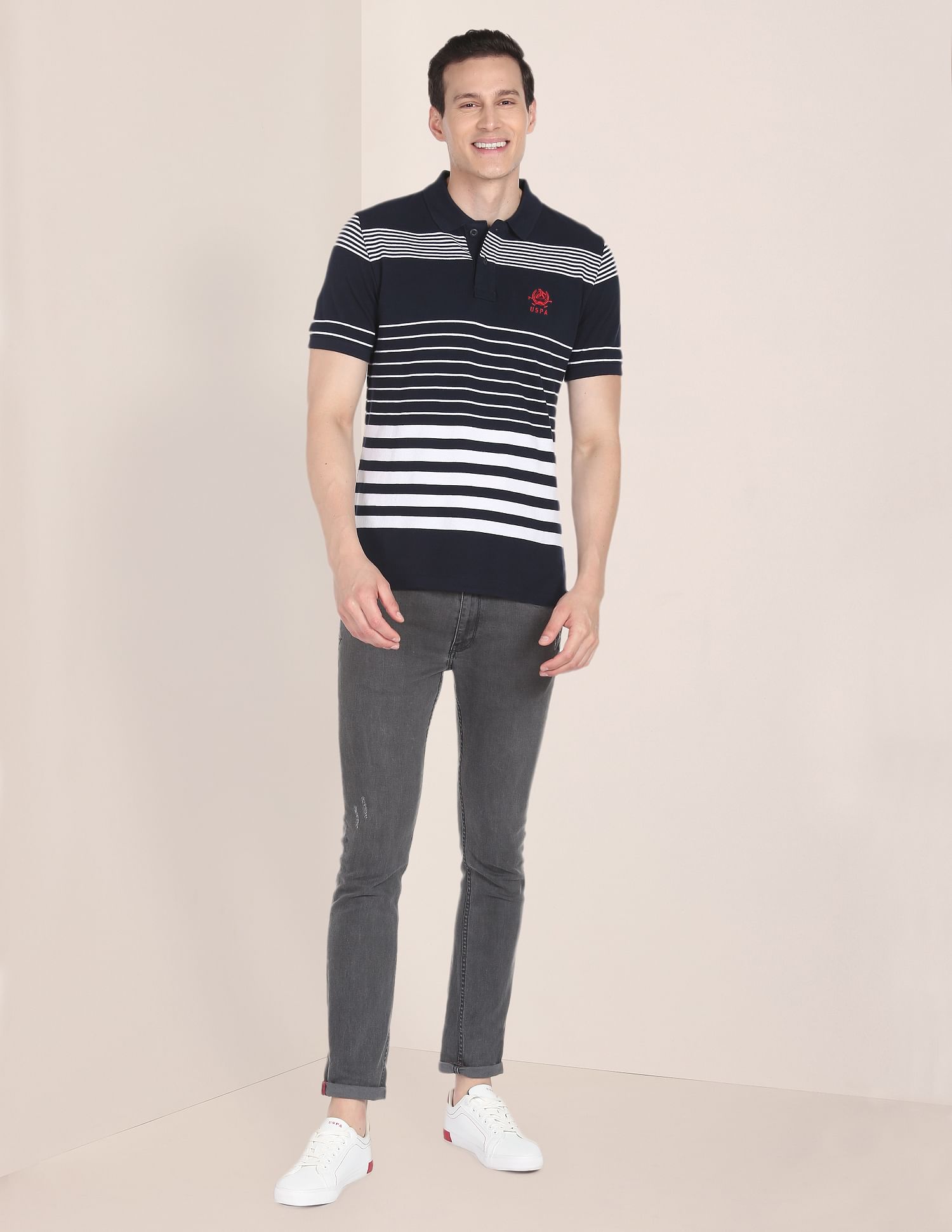 Horizontal Stripe Cotton Polo Shirt Navy - U.S. POLO ASSN. | Large