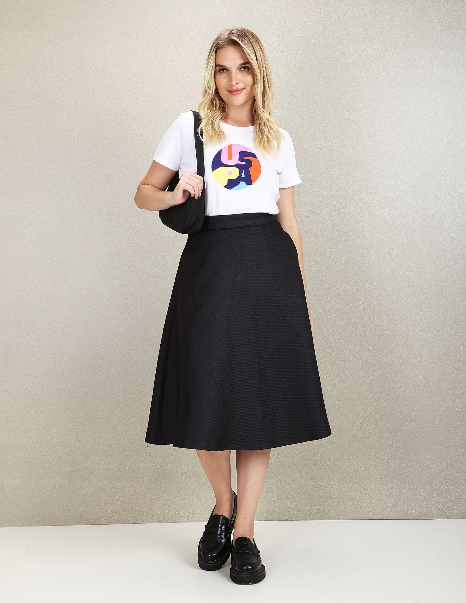 Ribbed Neck Circle Brand Print T-Shirt White - U.S. POLO ASSN. | Large