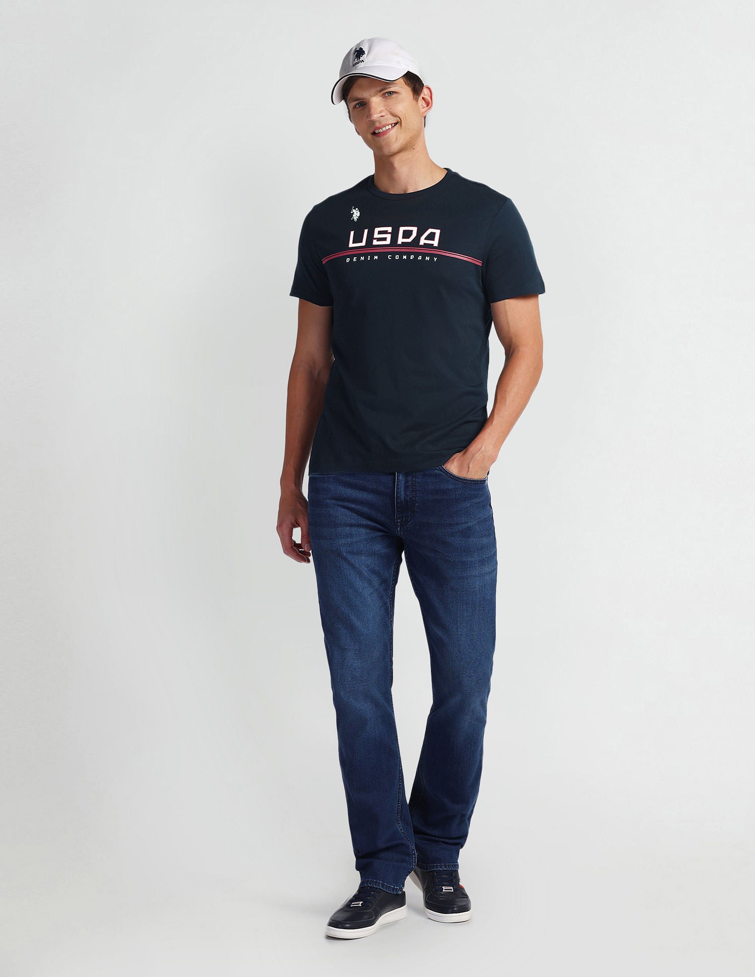 Brand Print Muscle Fit T-Shirt Navy - U.S. Polo Assn. India | Large