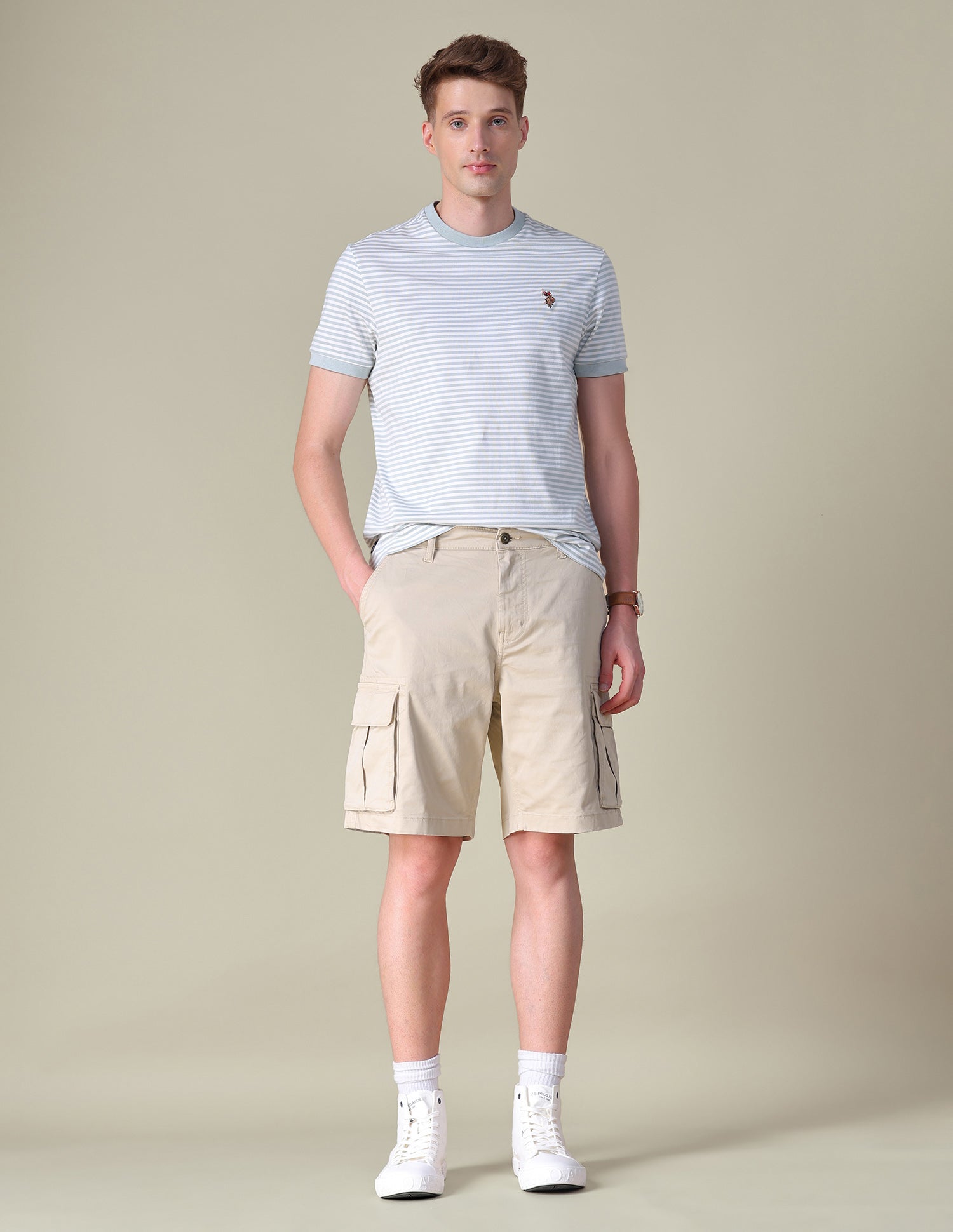 Twill Regular Fit Cargo Shorts Beige - U.S. POLO ASSN. | Large