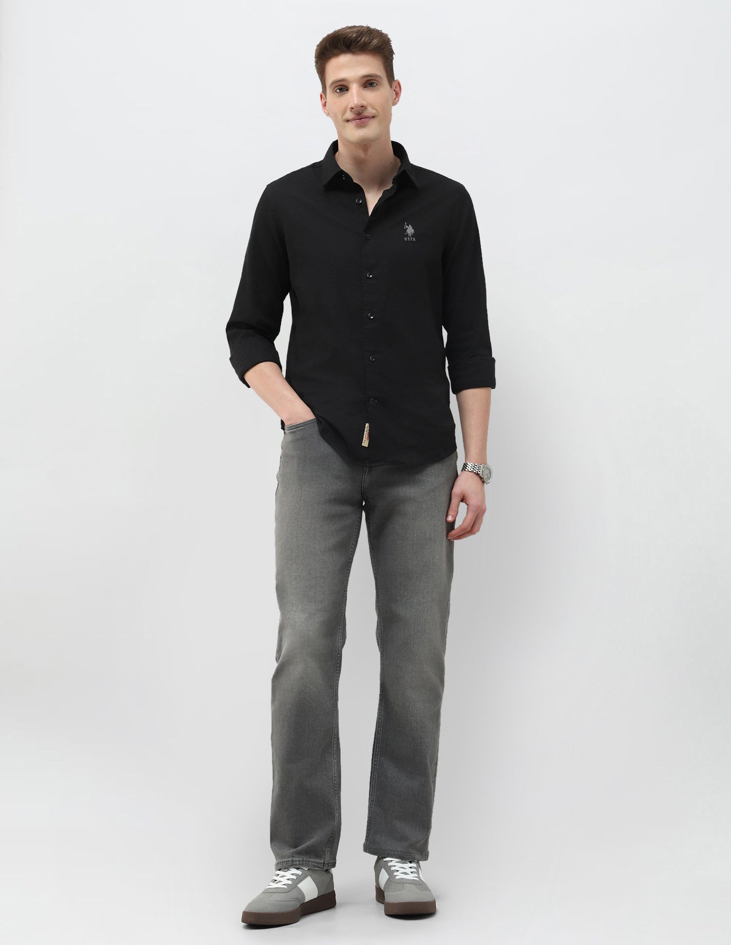 Solid Summer House Regular Fit Shirt Black - U.S. Polo Assn. India | Large