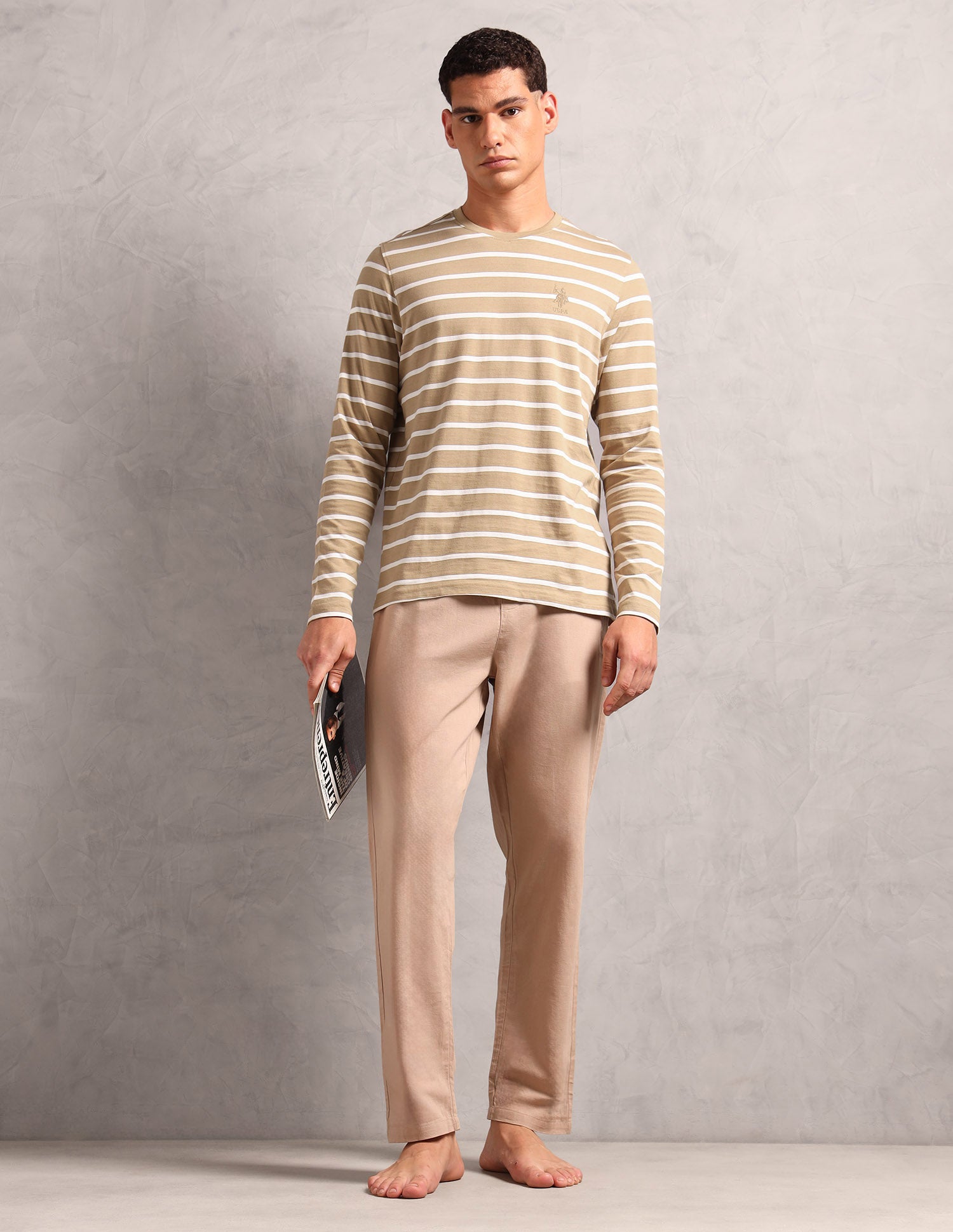 Horizontal Striped Pure Cotton I689 Lounge T-Shirt - Pack Of 1 Corn Stalk / White - U.S. POLO ASSN. | Large