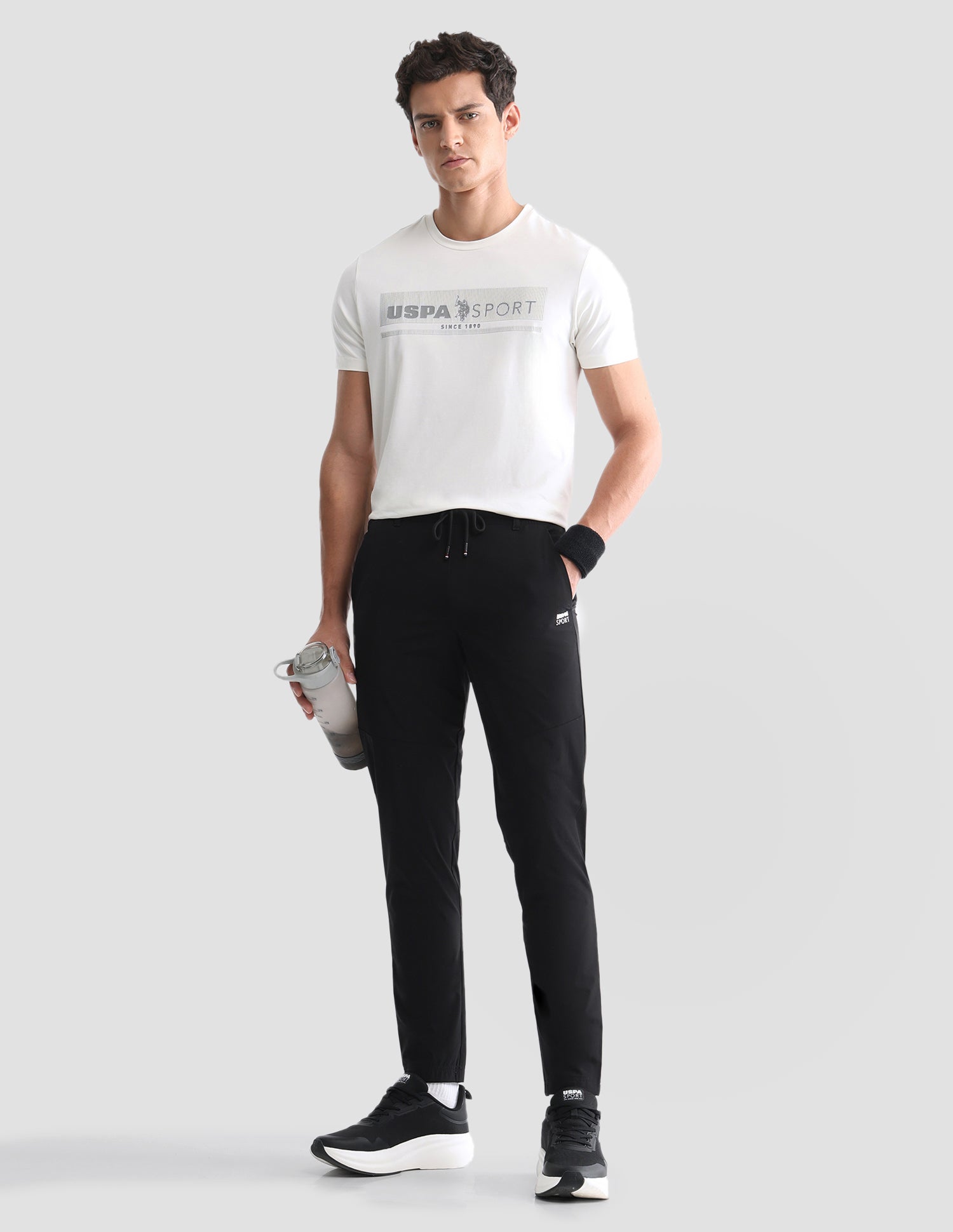 Mid Rise Regular Fit Active Track Pants Black - U.S. Polo Assn. India | Large