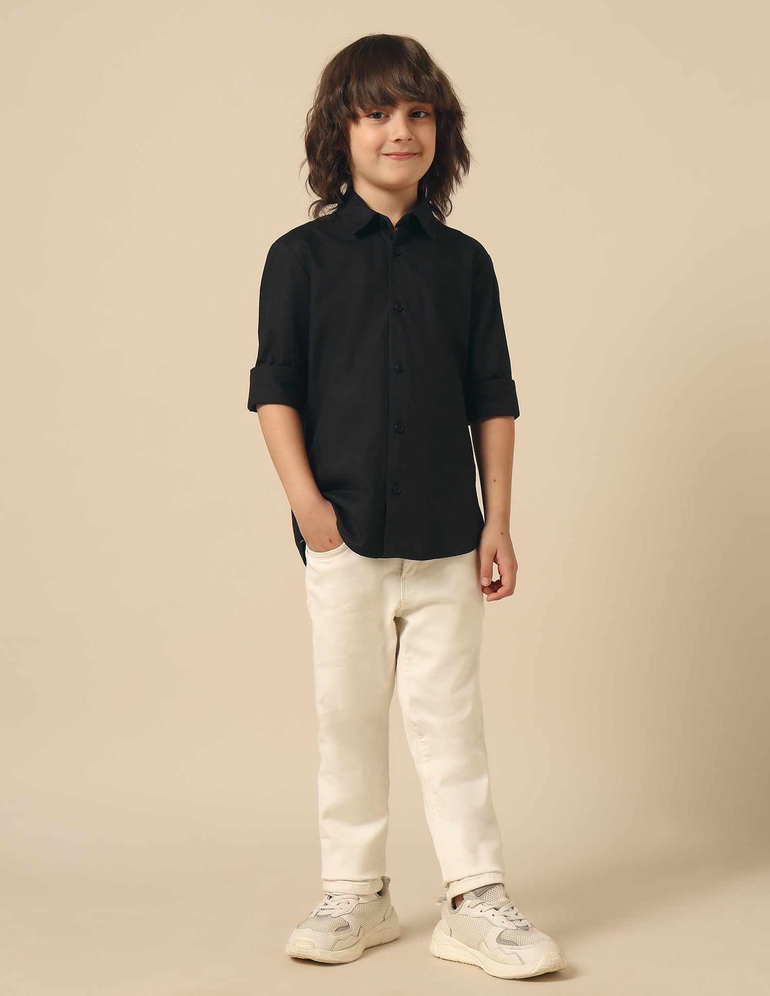 Boys Textured Pure Cotton Shirt Black - U.S. POLO ASSN. | Large