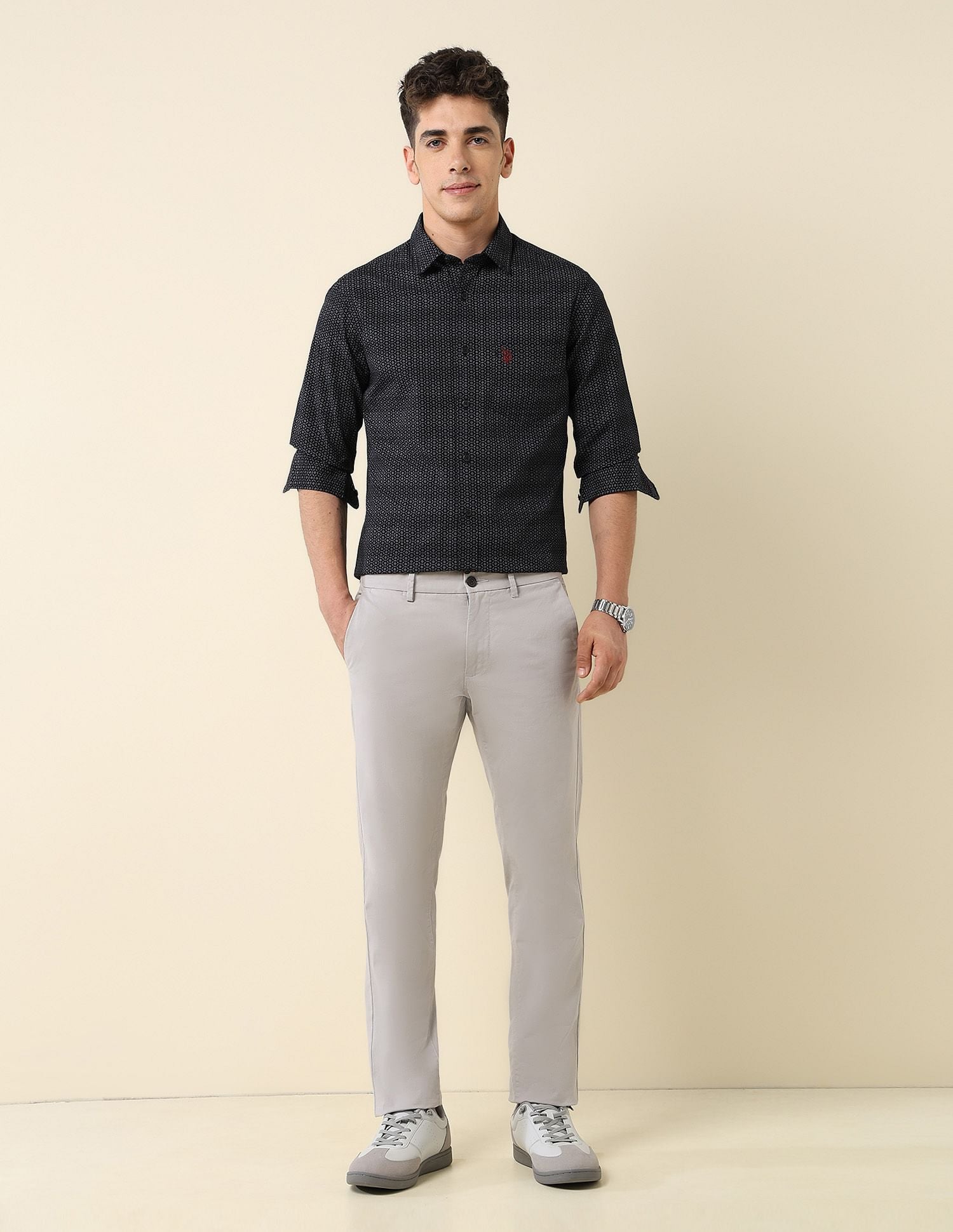 Tailored Fit Dobby Shirt Black - U.S. Polo Assn. India | Large