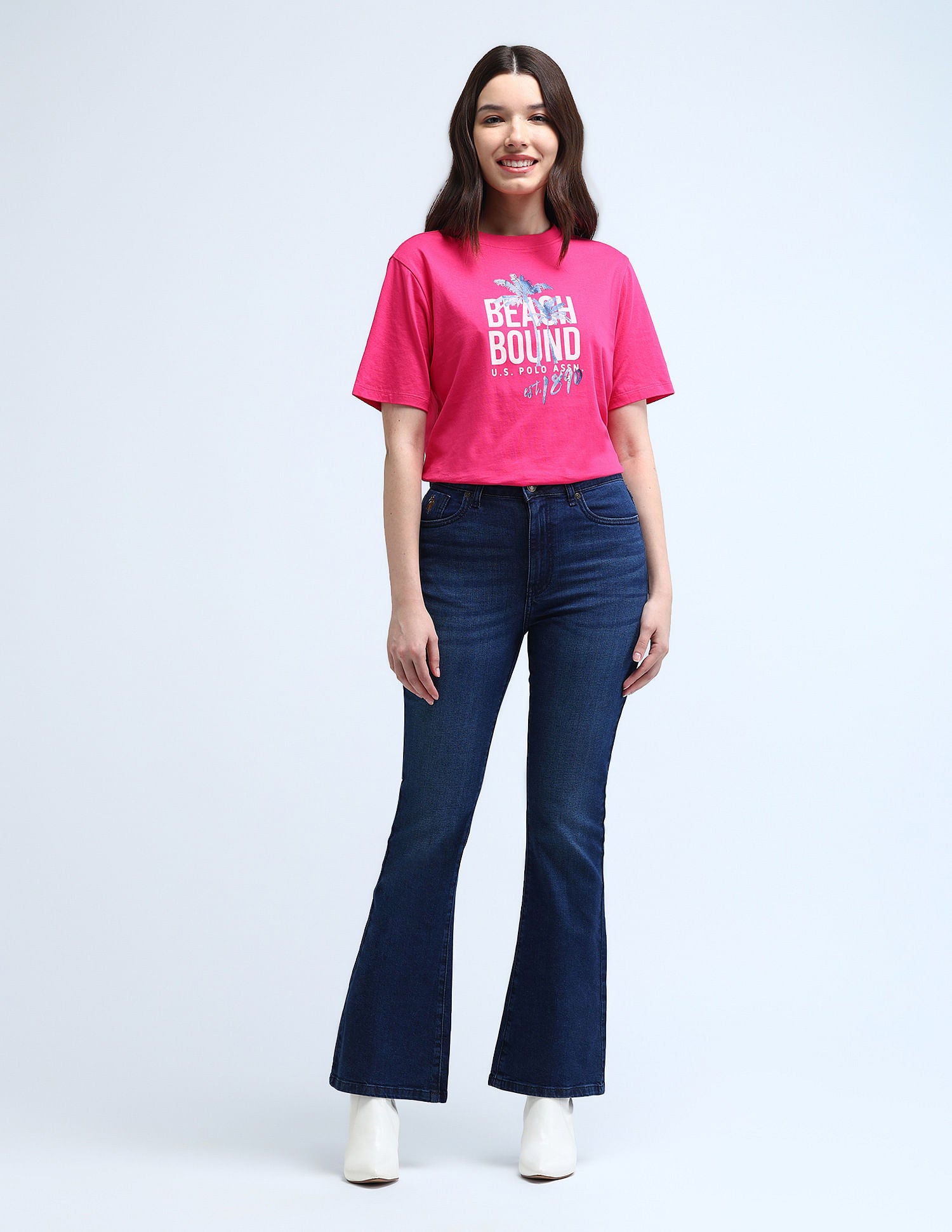 High Rise Flared Fit Jeans Dark Blue - U.S. POLO ASSN. | Large