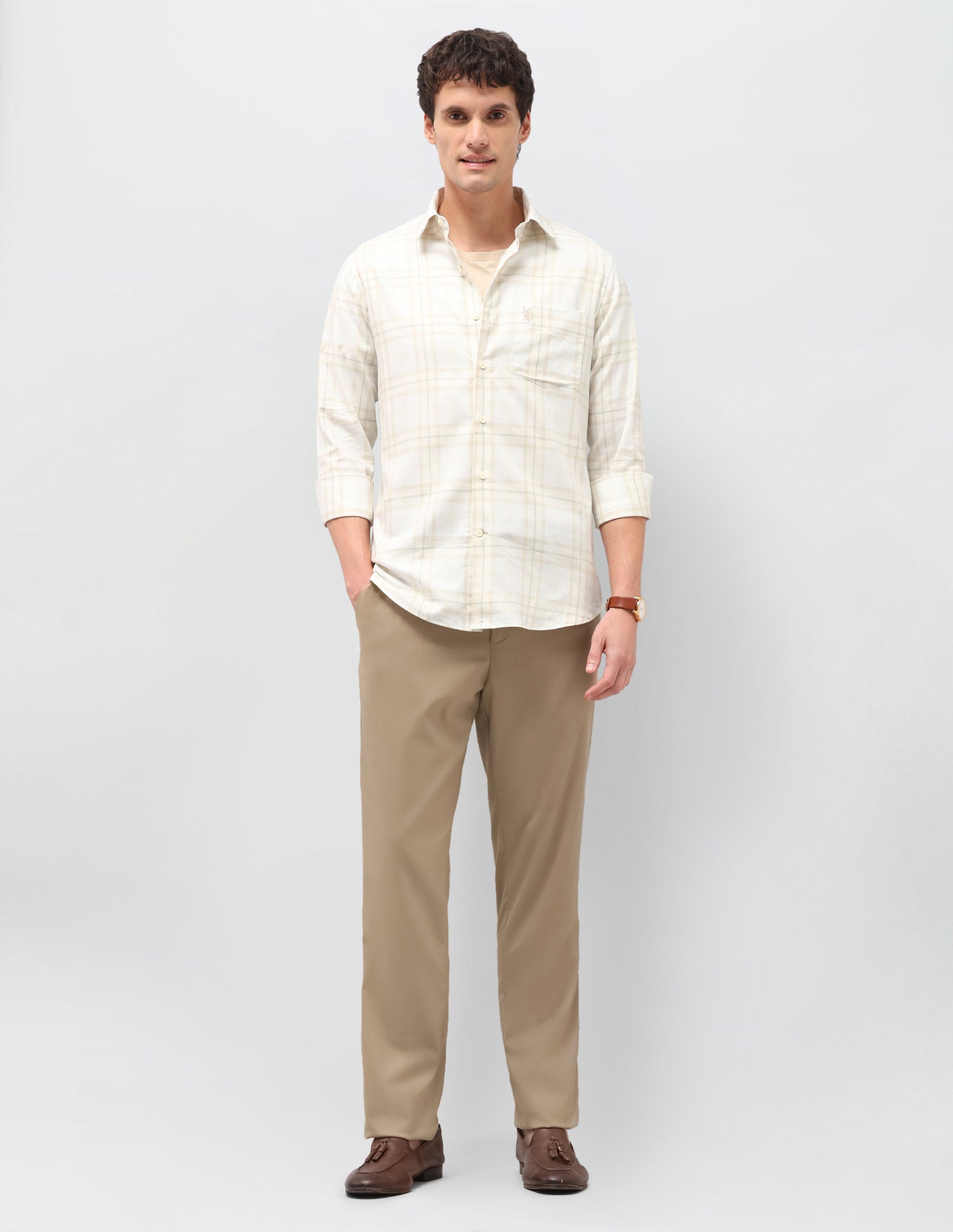 Grid Tattersall Checked Twill Shirt Ivory - U.S. Polo Assn. India | Large