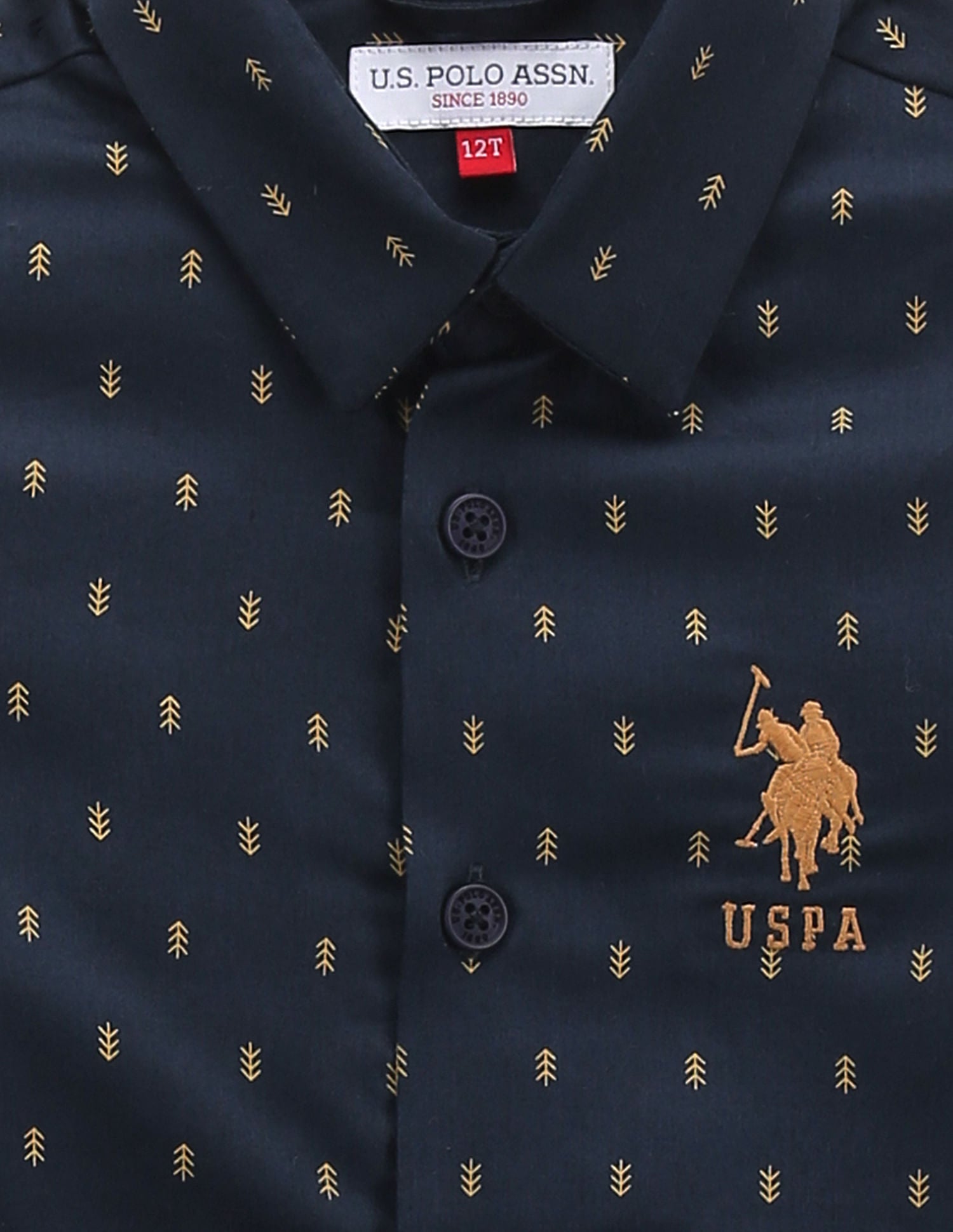Boys Geometric Print Cotton Shirt Navy - U.S. Polo Assn. India | Large
