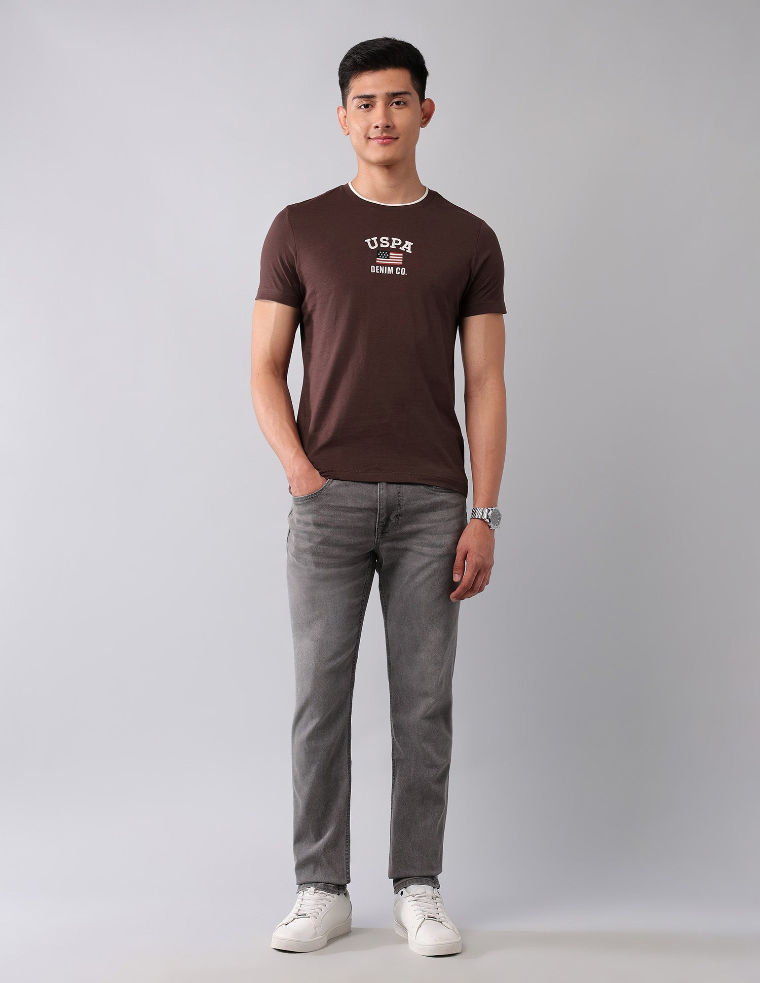 Muscle Fit Brand Embroidered T-Shirt Dark Brown - U.S. Polo Assn. India | Large