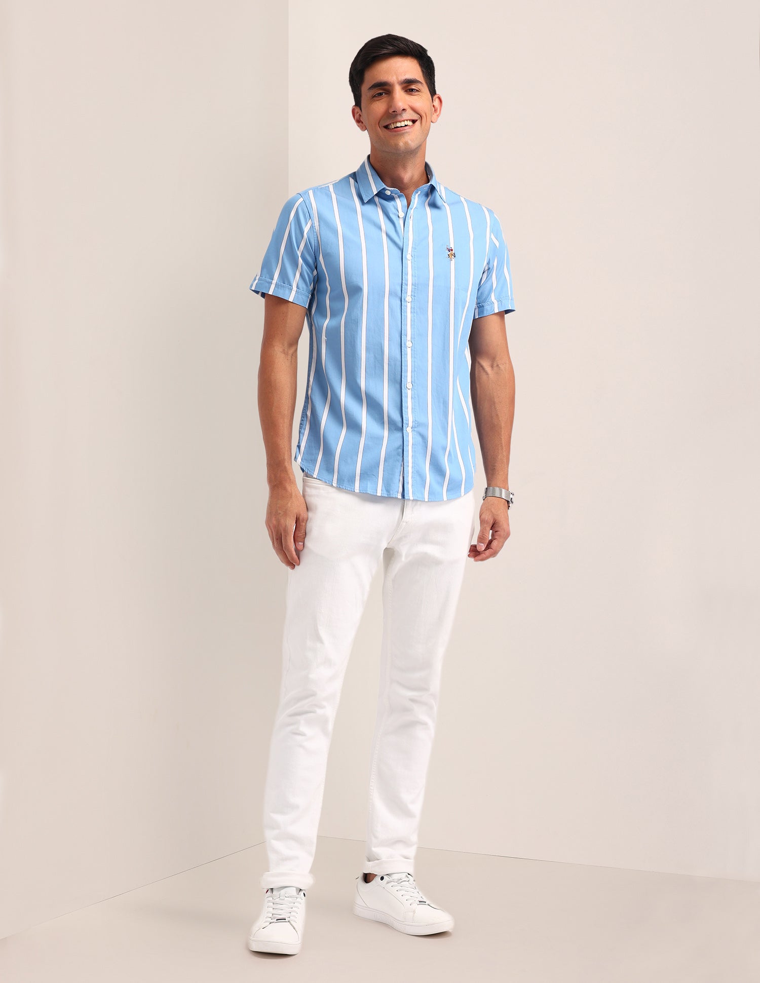 Vertical Striped Regular Fit Shirt Blue - U.S. Polo Assn. India | Large