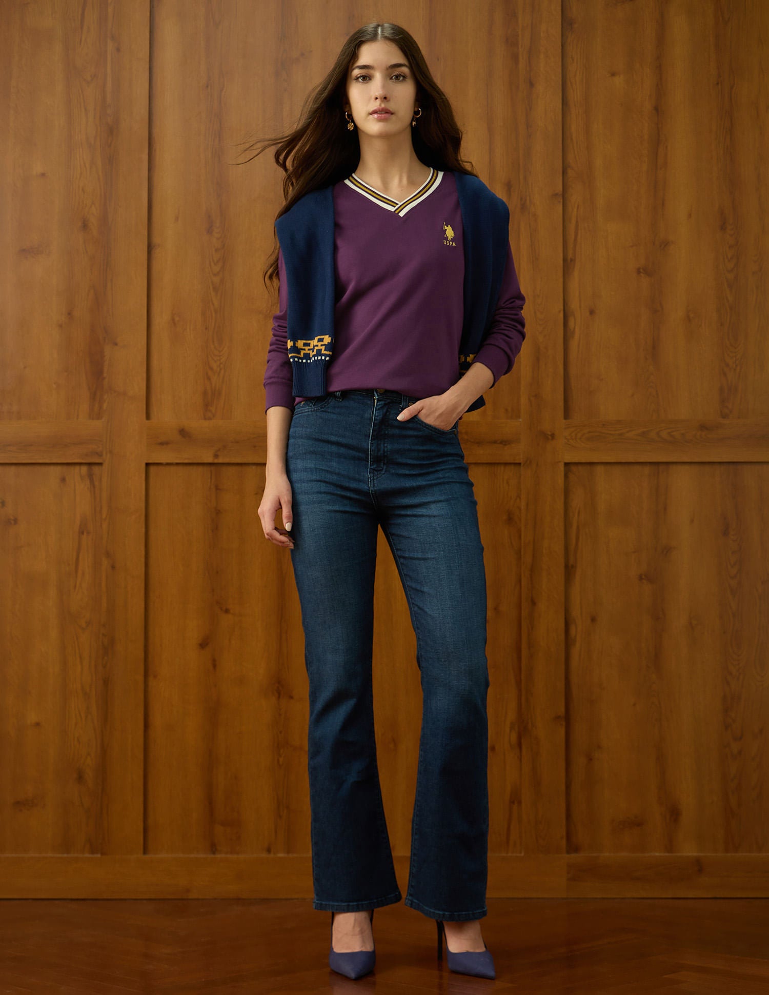 Solid Regular Fit Sweatshirt Purple - U.S. POLO ASSN. | Large