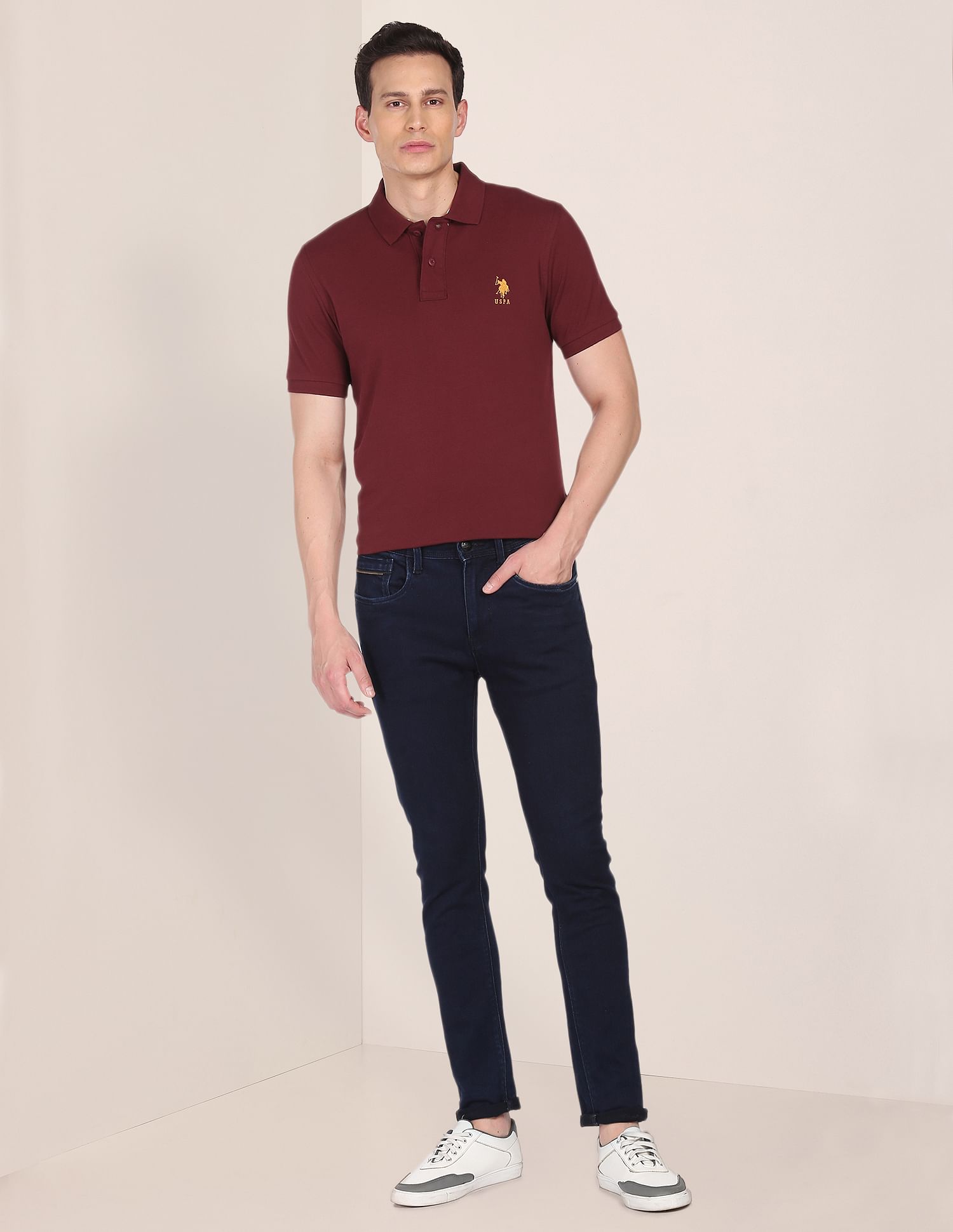 Ribbed Collar Solid Polo Shirt Maroon - U.S. POLO ASSN. | Large