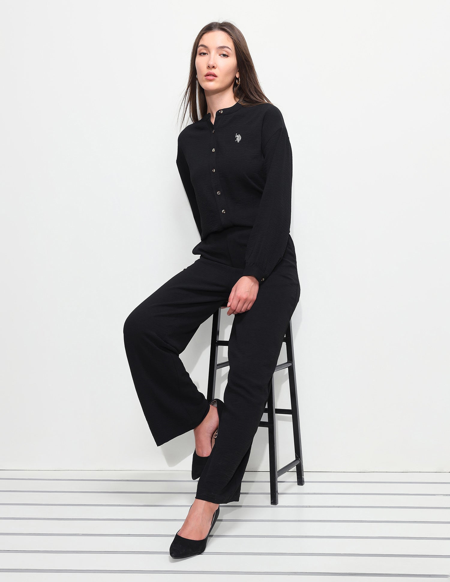 High Rise Wide Leg Fit Trousers Black - U.S. Polo Assn. India | Large