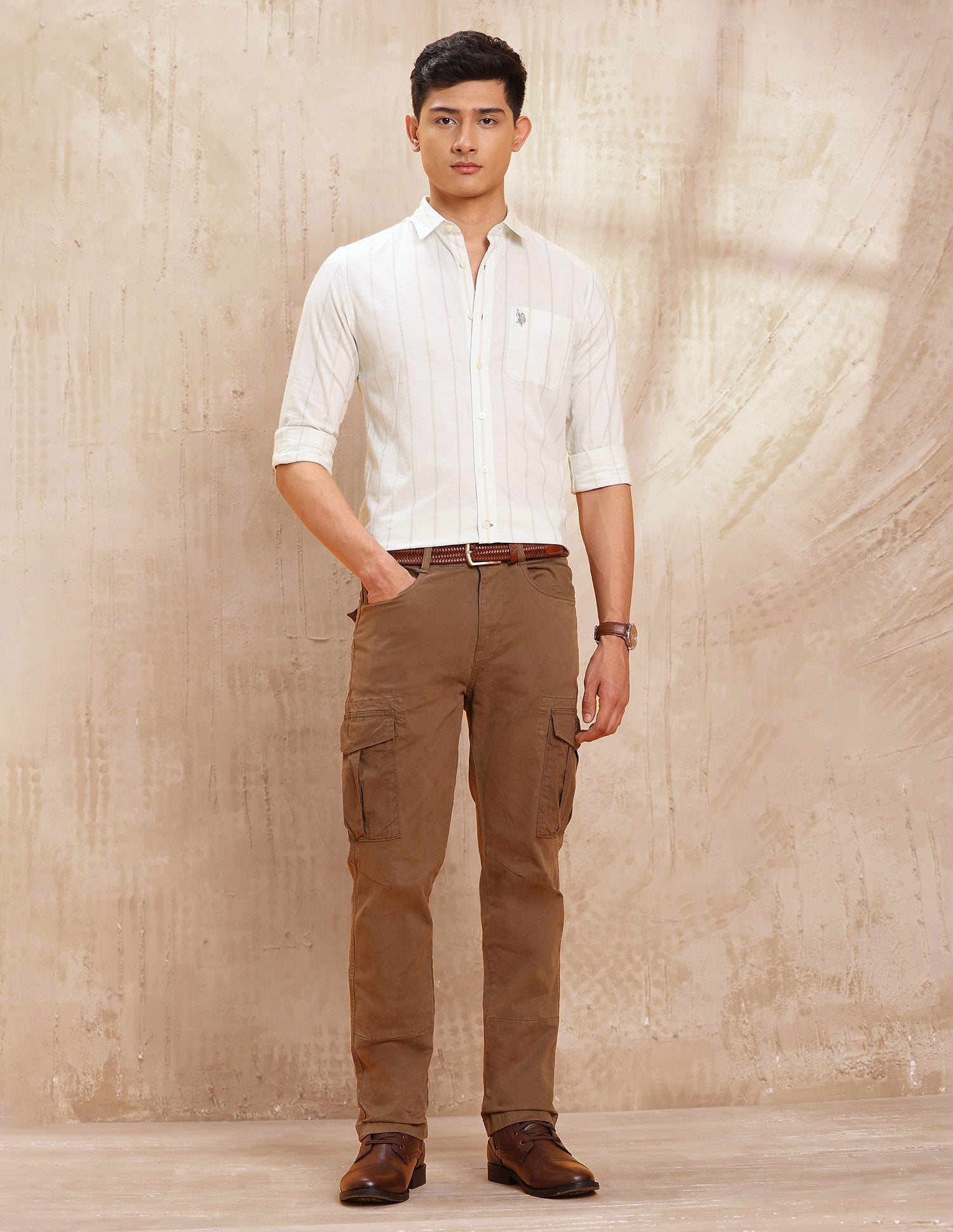 Vertical Striped Pure Cotton Shirt Ecru - U.S. POLO ASSN. | Large