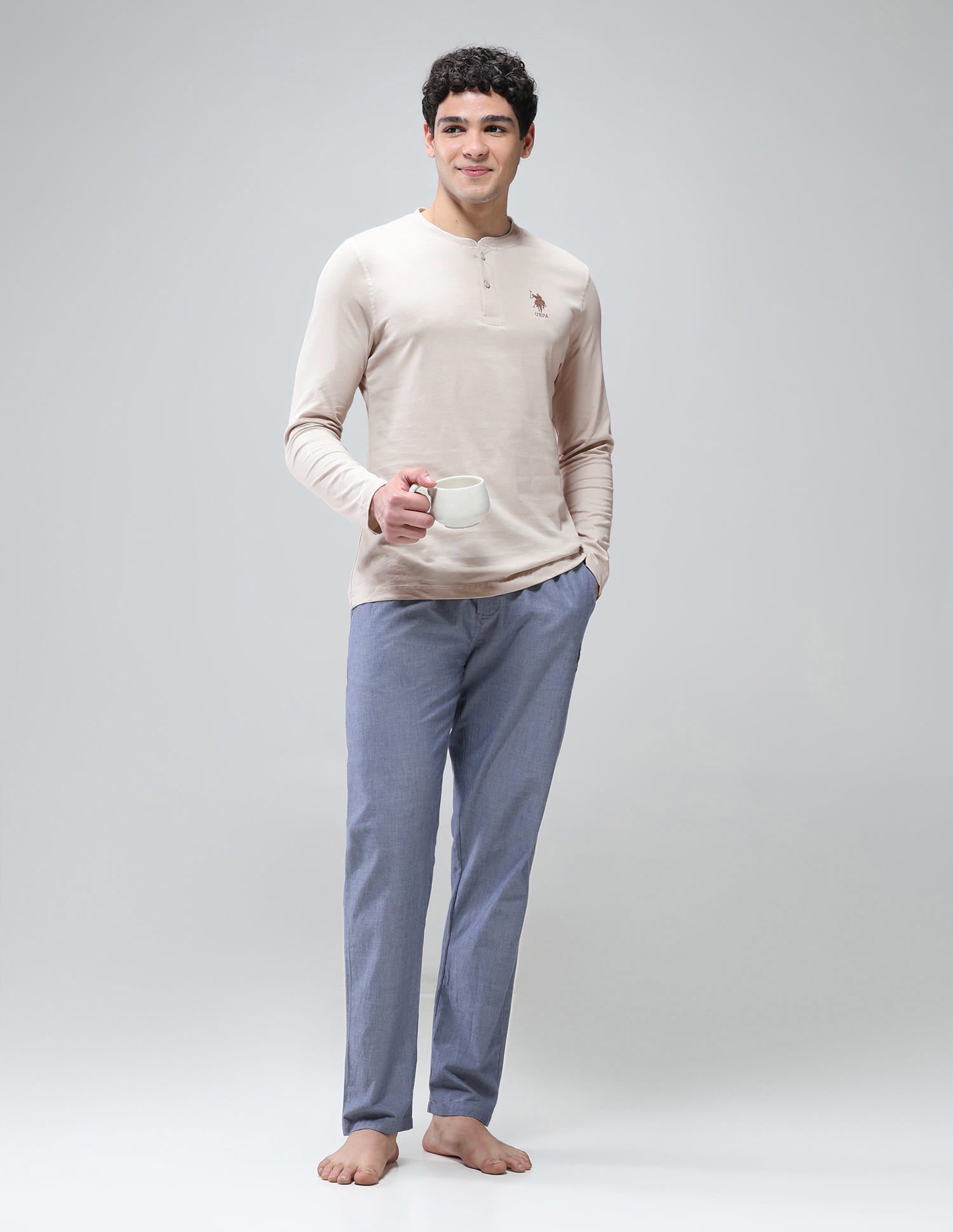 Pure Cotton I694 Lounge Henley T-Shirt - Pack Of 1 Off White - U.S. Polo Assn. India | Large