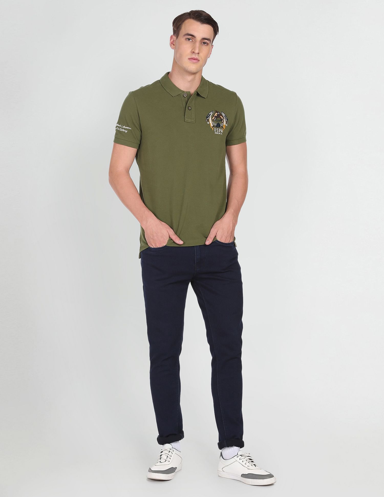 Ribbed Collar Pique Polo Shirt Olive - U.S. Polo Assn. India | Large