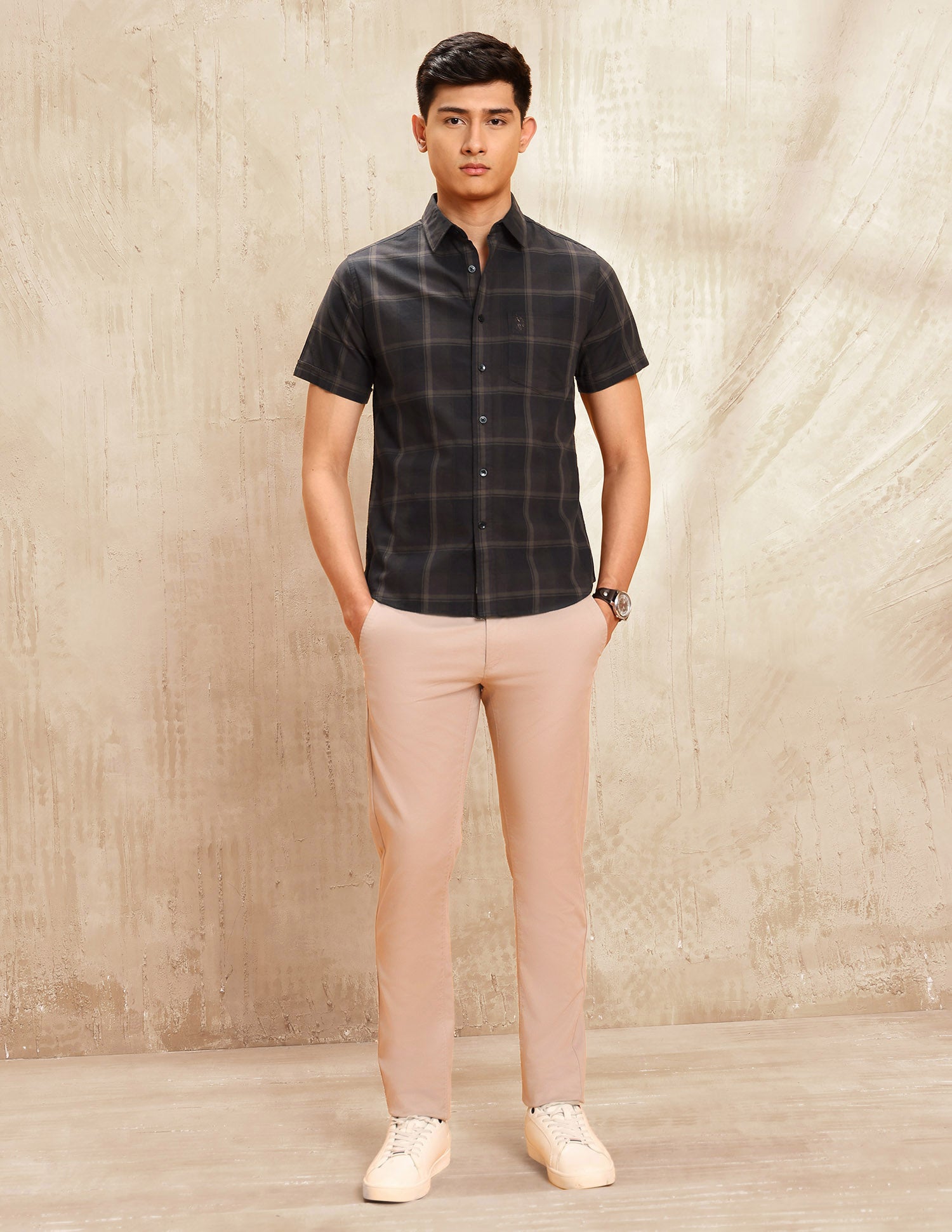 Windowpane Checked Tailored Fit Shirt Brown - U.S. POLO ASSN. | Large