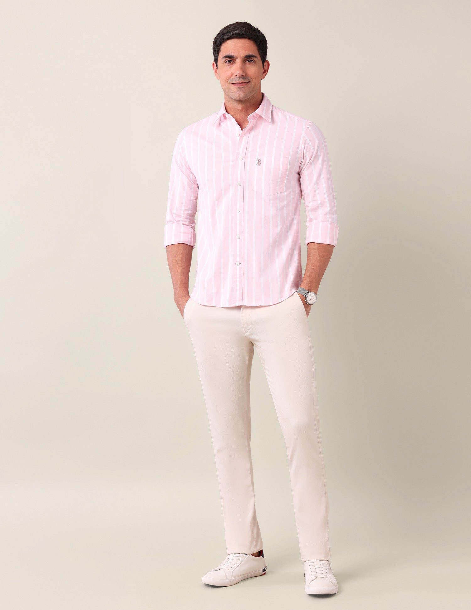 Vertical Striped Tailored Fit Shirt Pink - U.S. Polo Assn. India | Large
