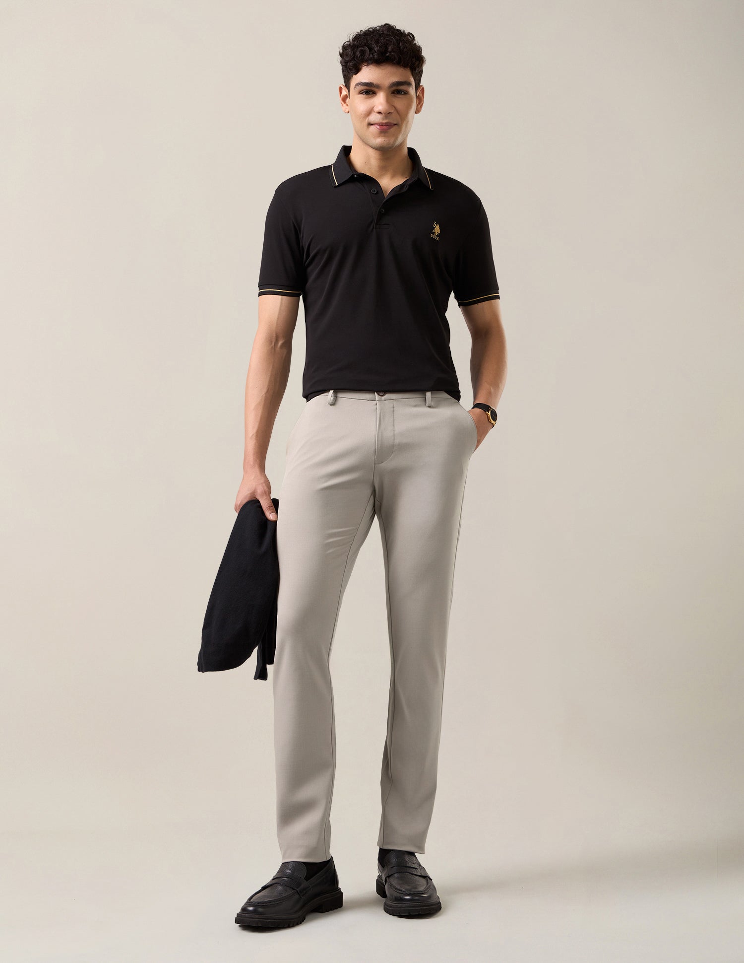 Austin Slim Fit Satin Trousers Ecru - U.S. Polo Assn. India | Large