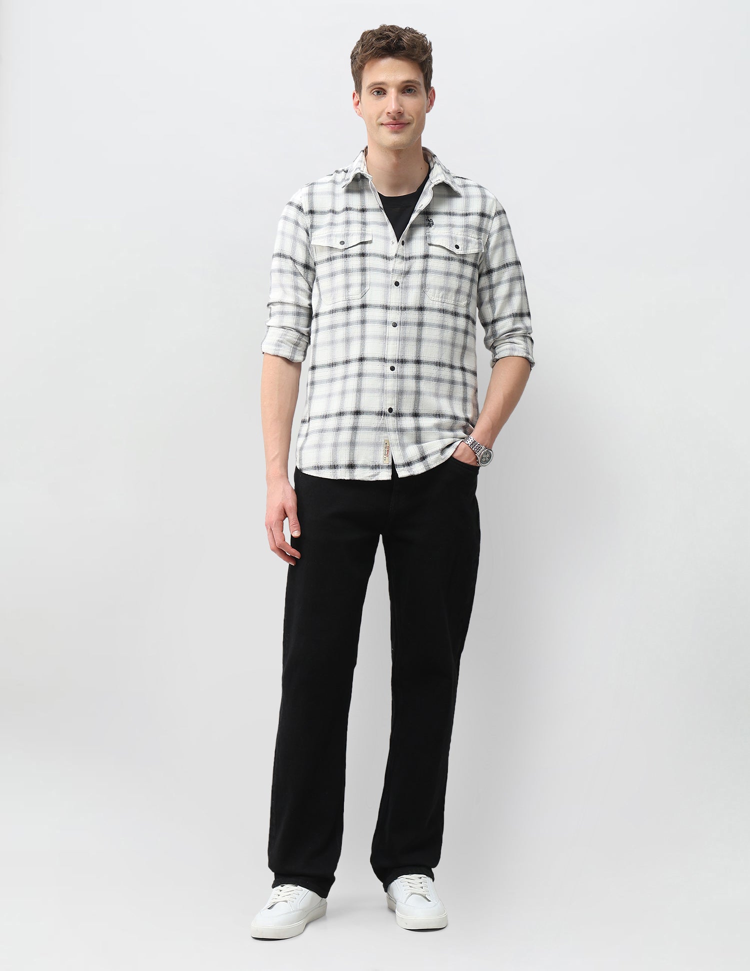 Tartan Checked Comfort Fit Shirt Off White - U.S. Polo Assn. India | Large