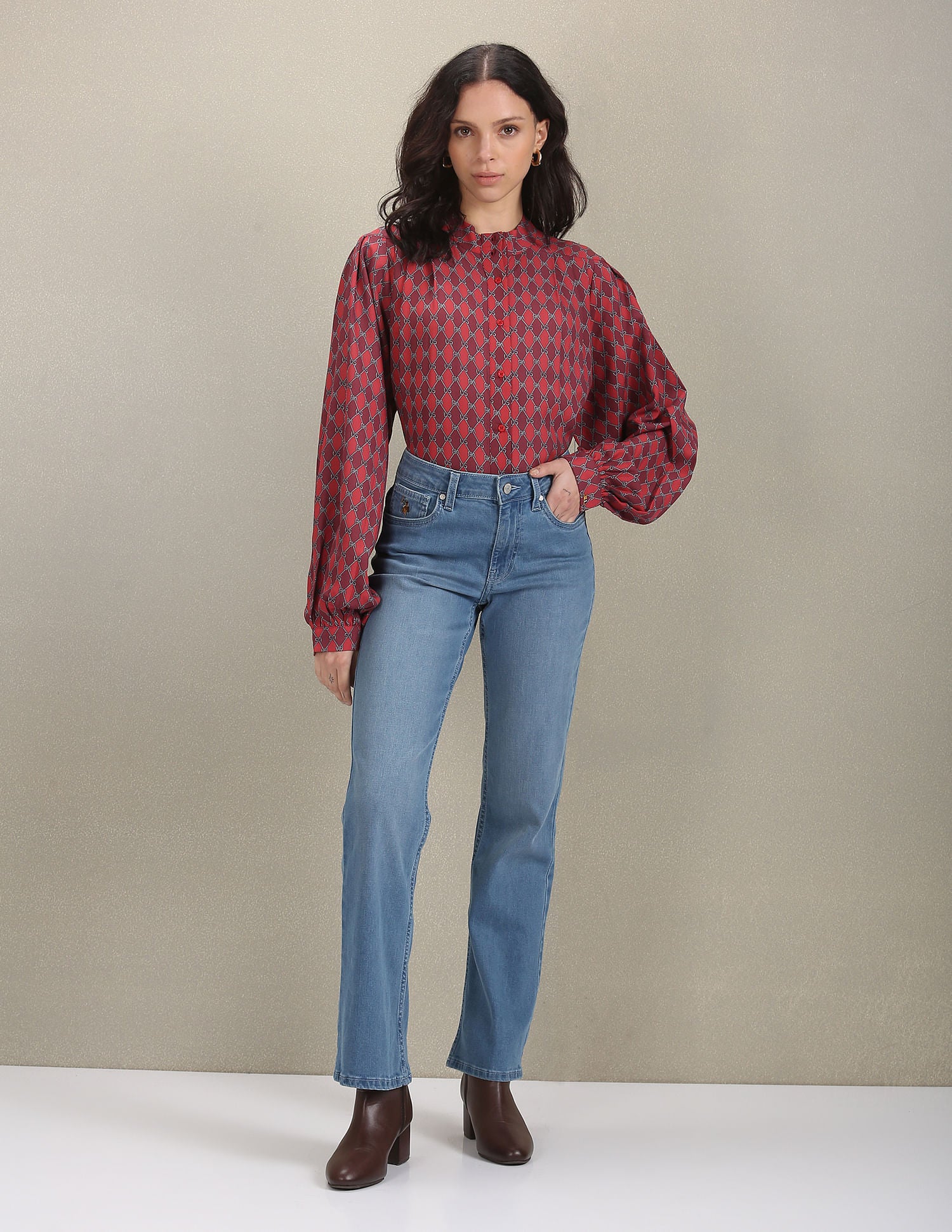 Mock Neck Graphic Print Shirt Red - U.S. POLO ASSN. | Large