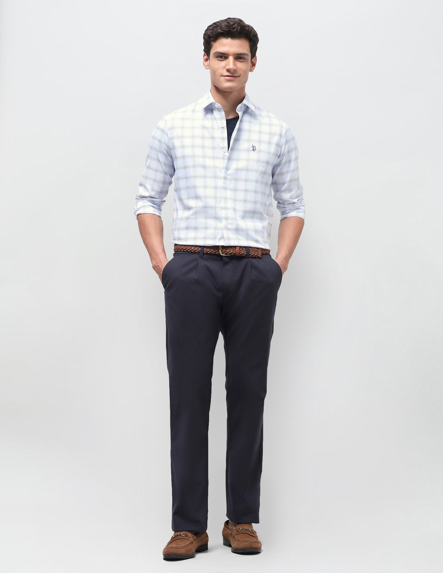 Dobby Regular Fit Shirt Blue - U.S. Polo Assn. India | Large