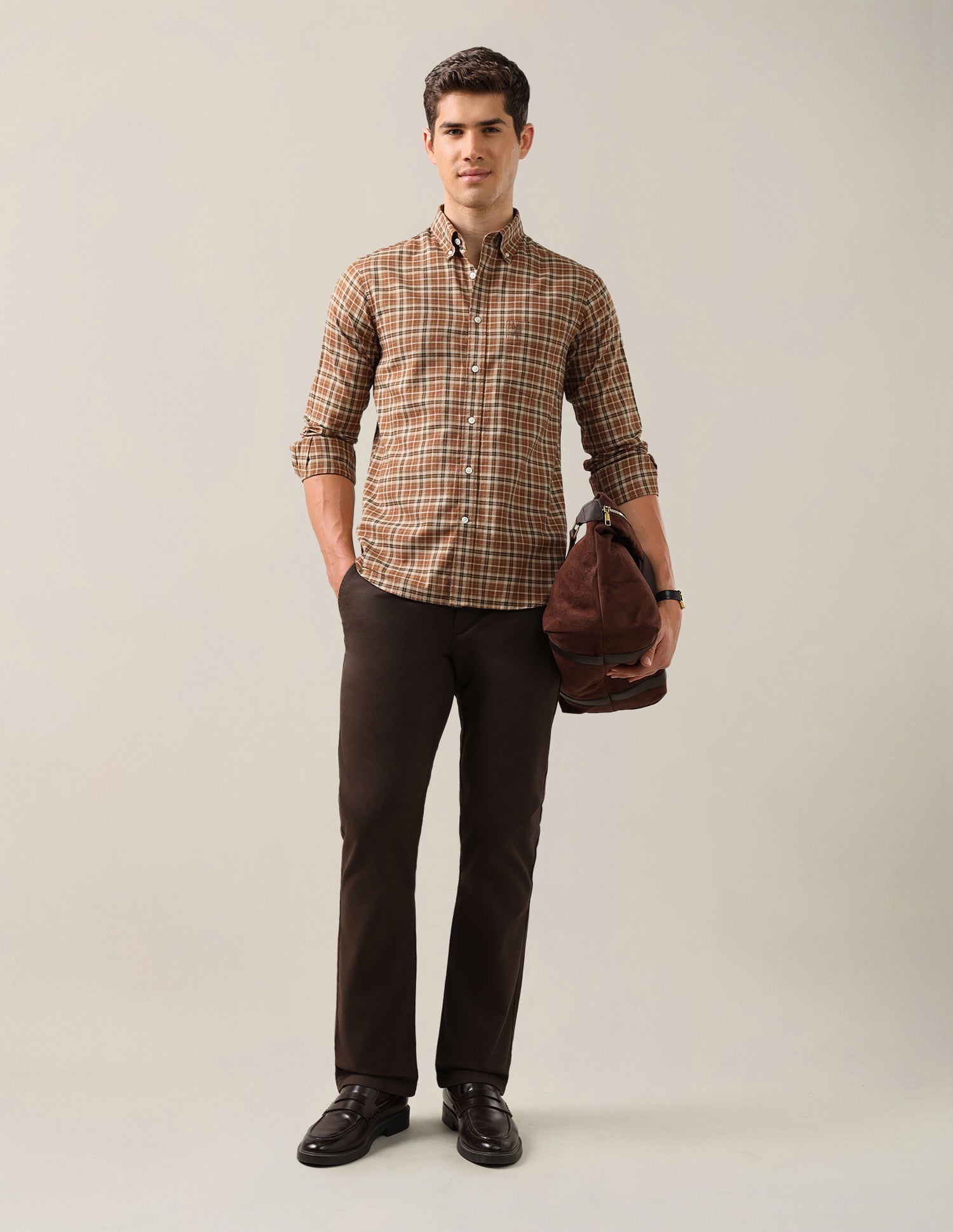 Plaid Checked Tailored Fit Shirt Brown - U.S. Polo Assn. India | Large
