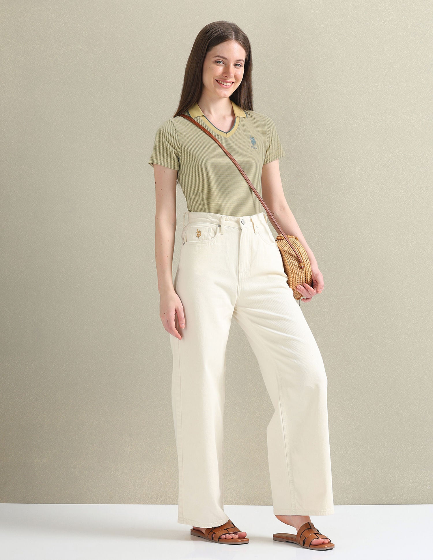 Tipped Collar Patterned Polo Shirt Yellow - U.S. POLO ASSN. | Large