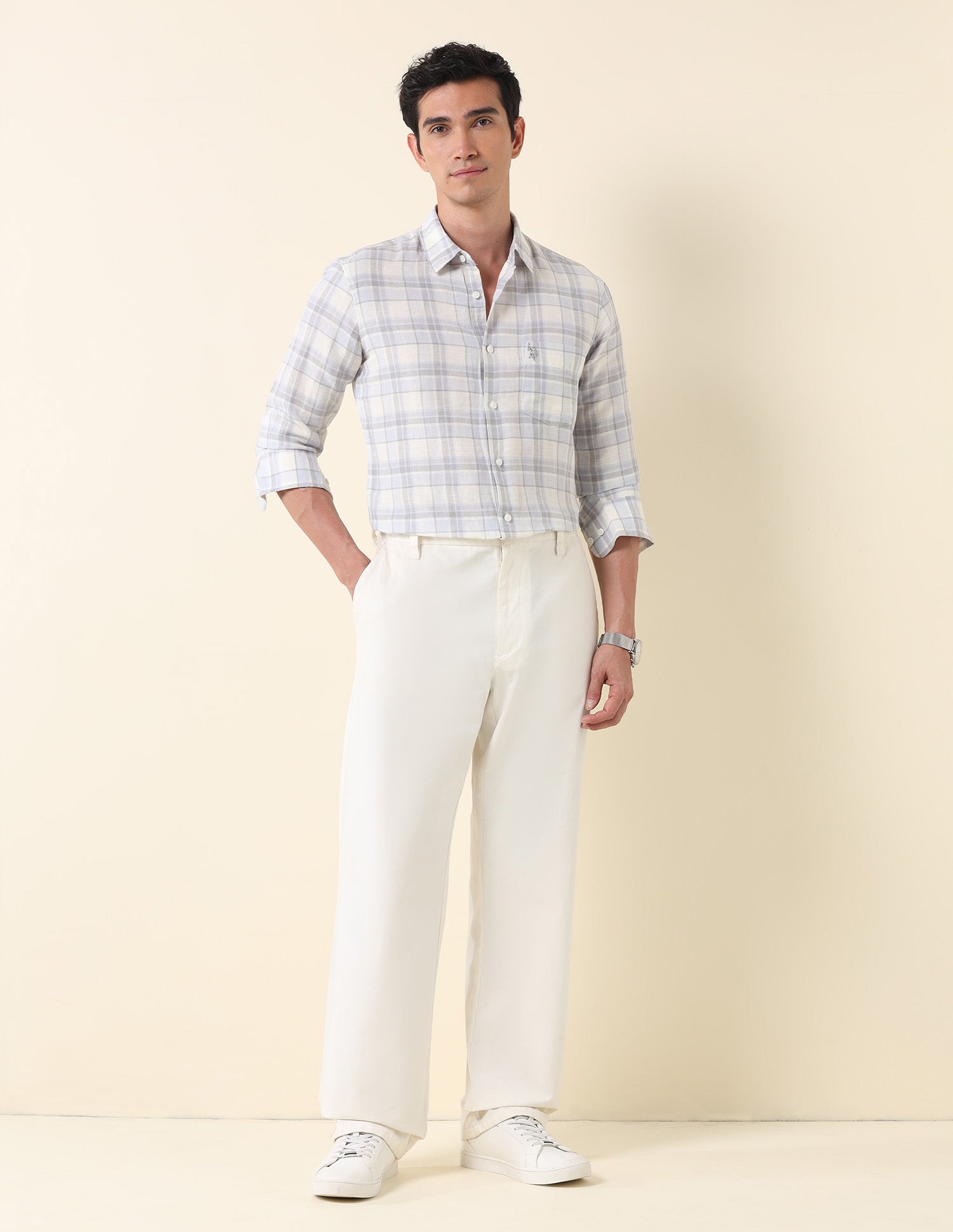 Plaid Checked Tailored Fit Shirt Grey - U.S. Polo Assn. India | Large