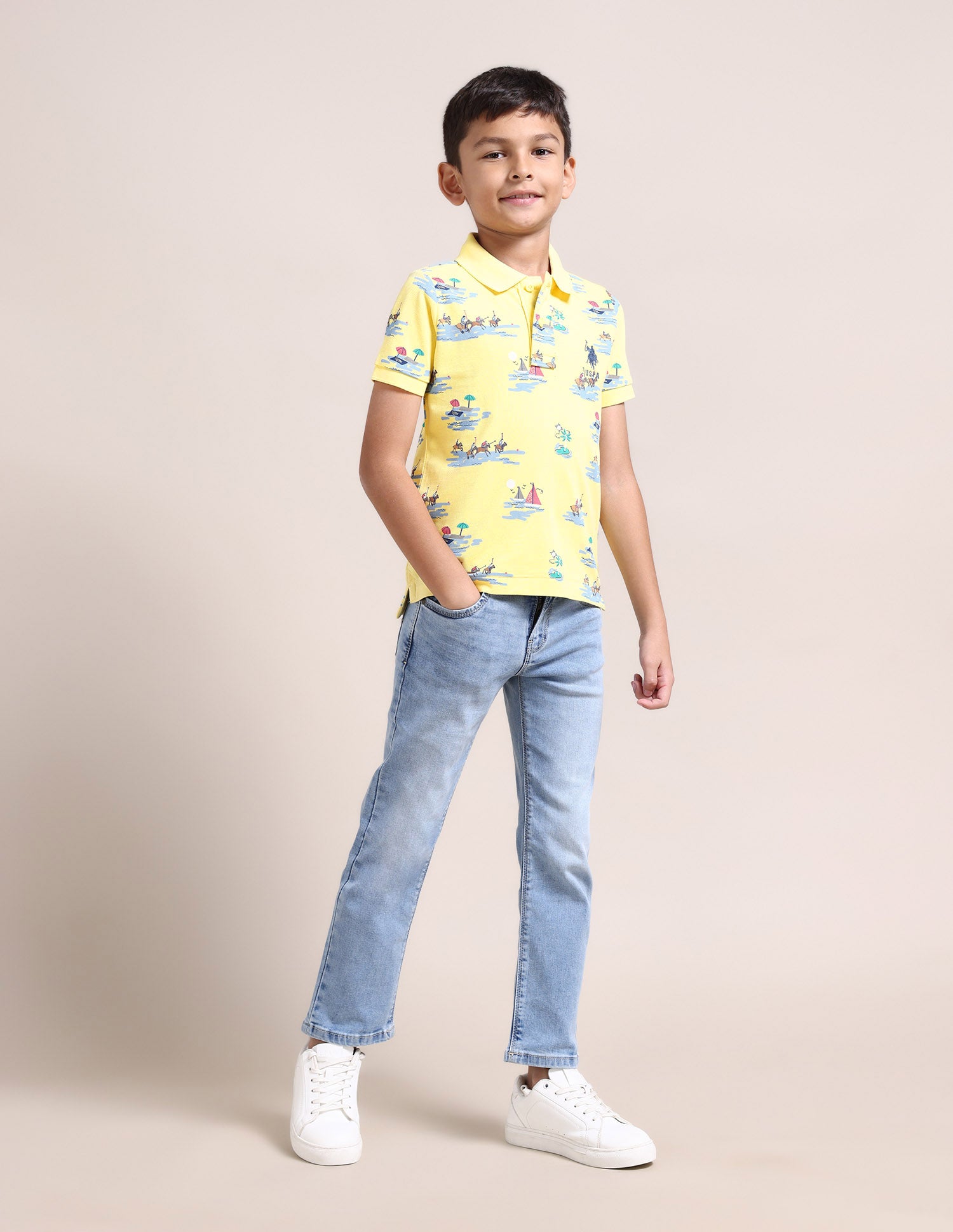Boys Graphic Print Polo Shirt Light Yellow - U.S. Polo Assn. India | Large