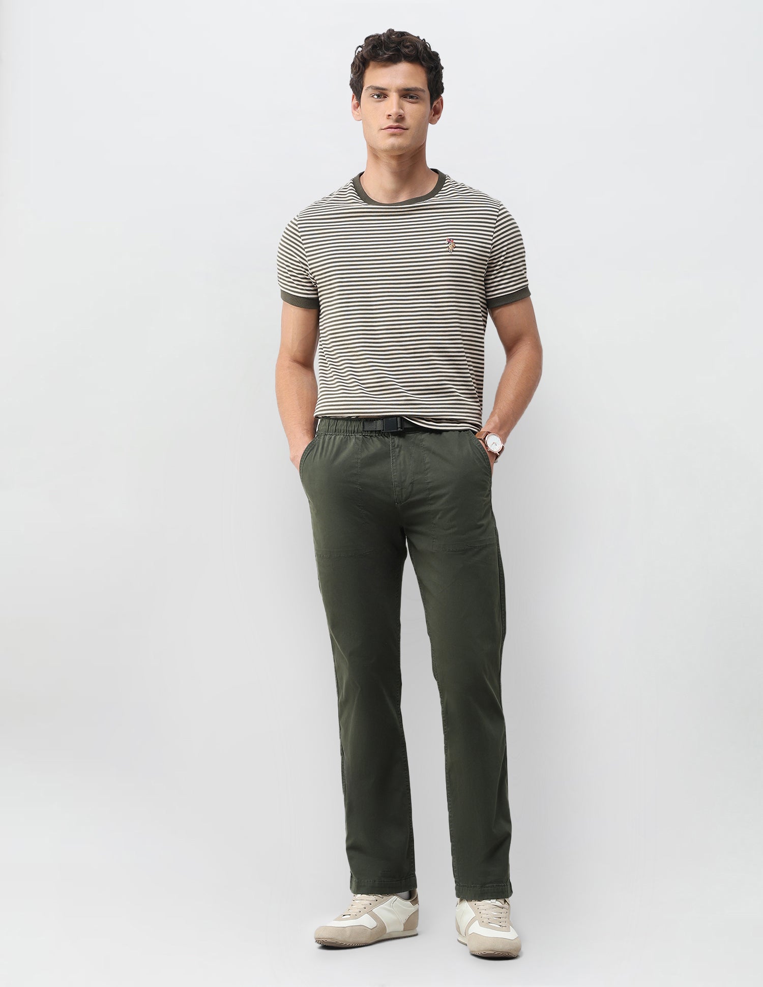 Twill Harold Slim Straight Fit Trousers Dark Olive - U.S. Polo Assn. India | Large
