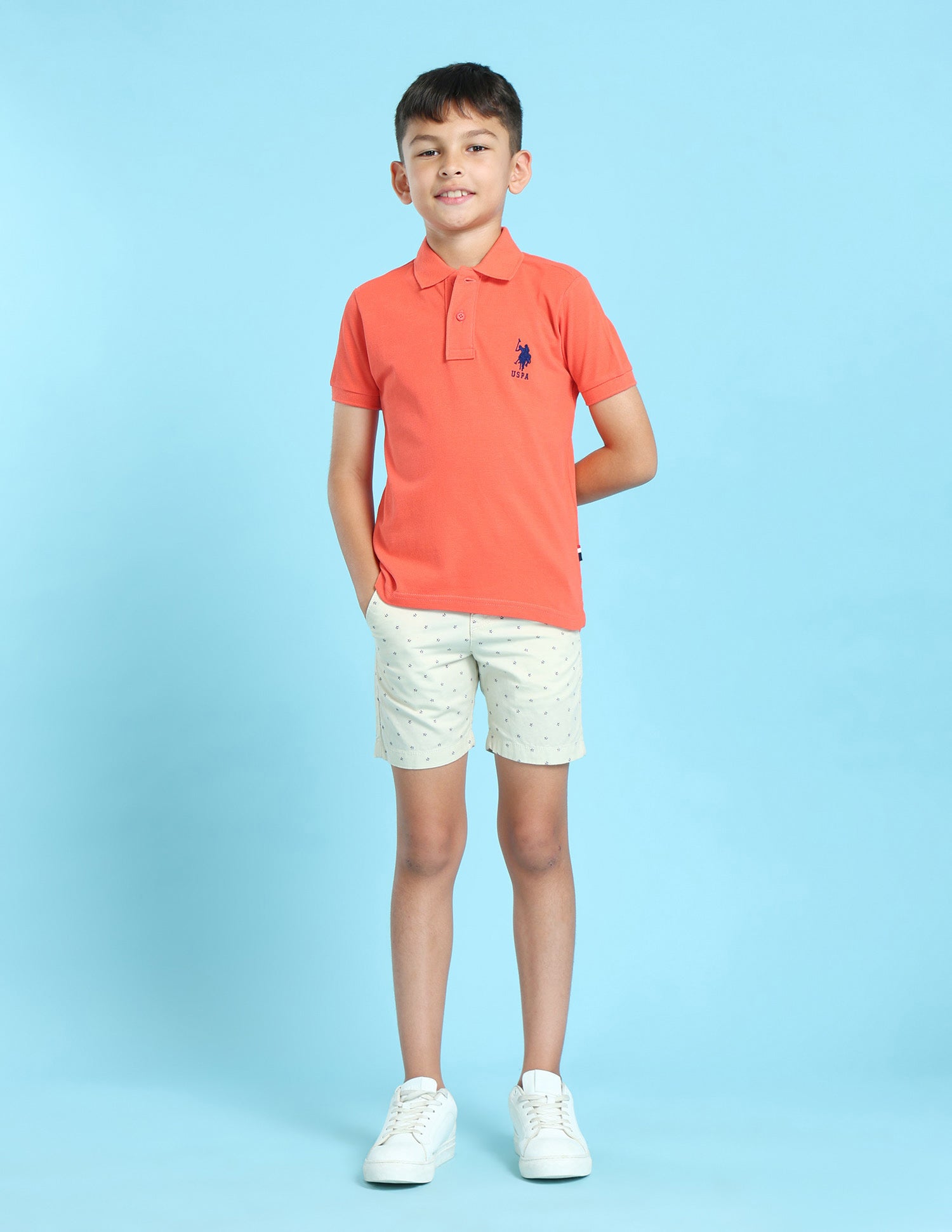 Ribbed Collar Cotton Polo Shirt Coral - U.S. Polo Assn. India | Large