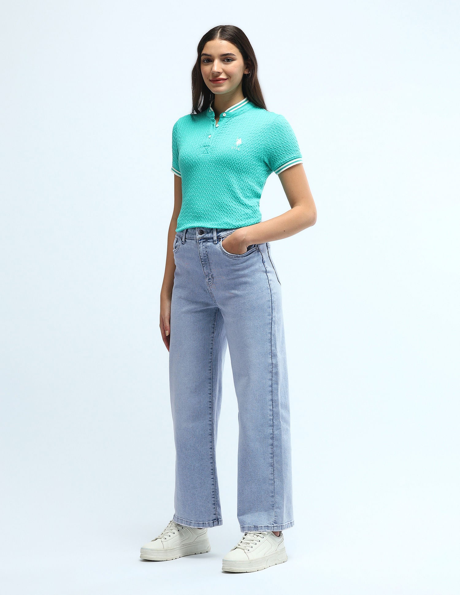 High Rise Wide Leg Jeans Blue - U.S. Polo Assn. India | Large