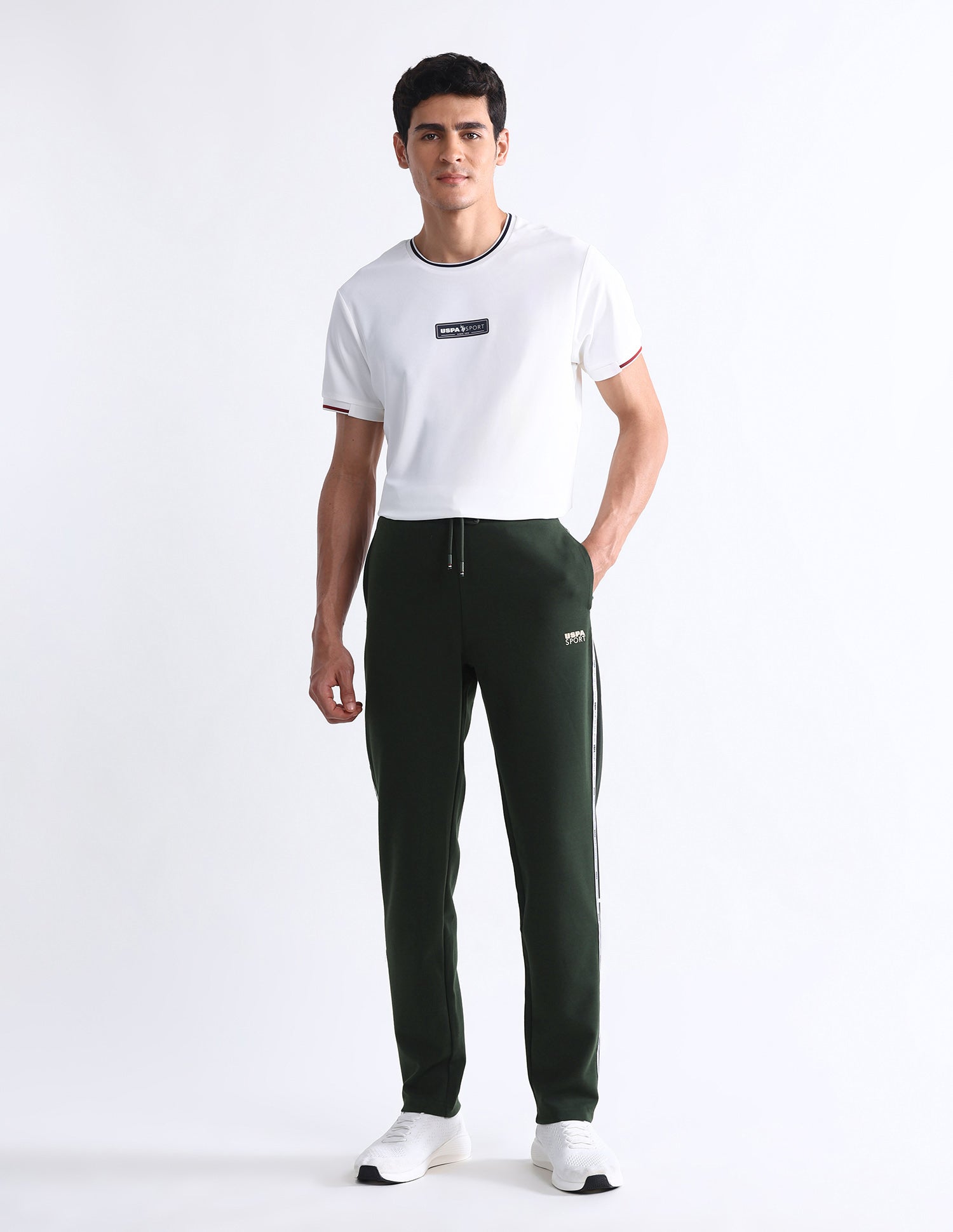 Slim Fit Solid Active Track Pants Olive - U.S. Polo Assn. India | Large