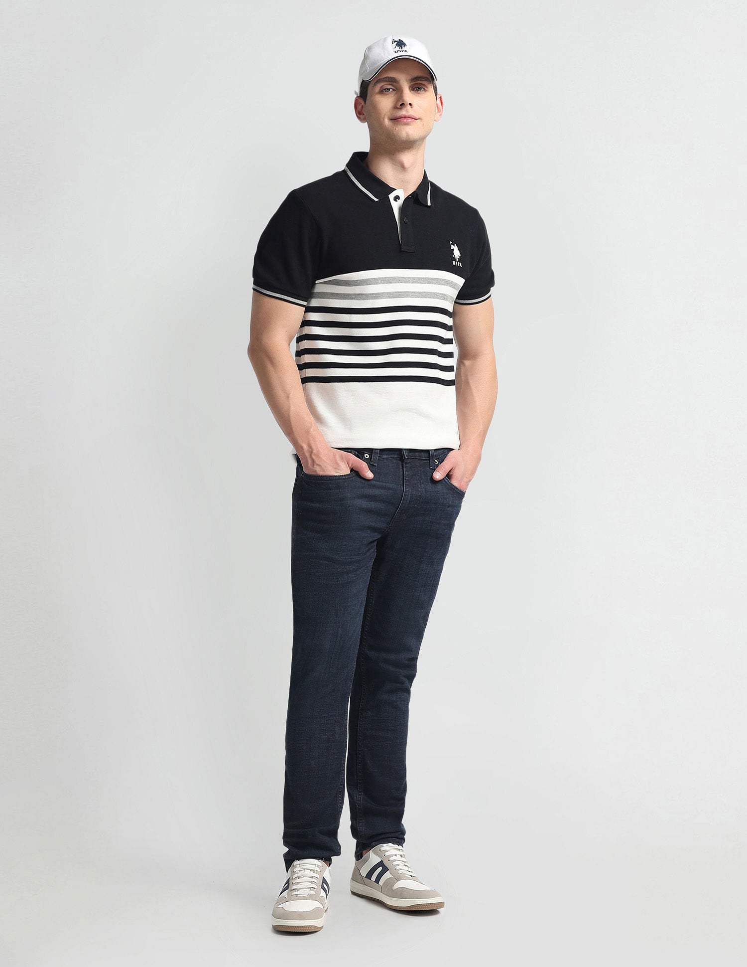 Horizontal Stripe Pique Polo Shirt Black - U.S. POLO ASSN. | Large