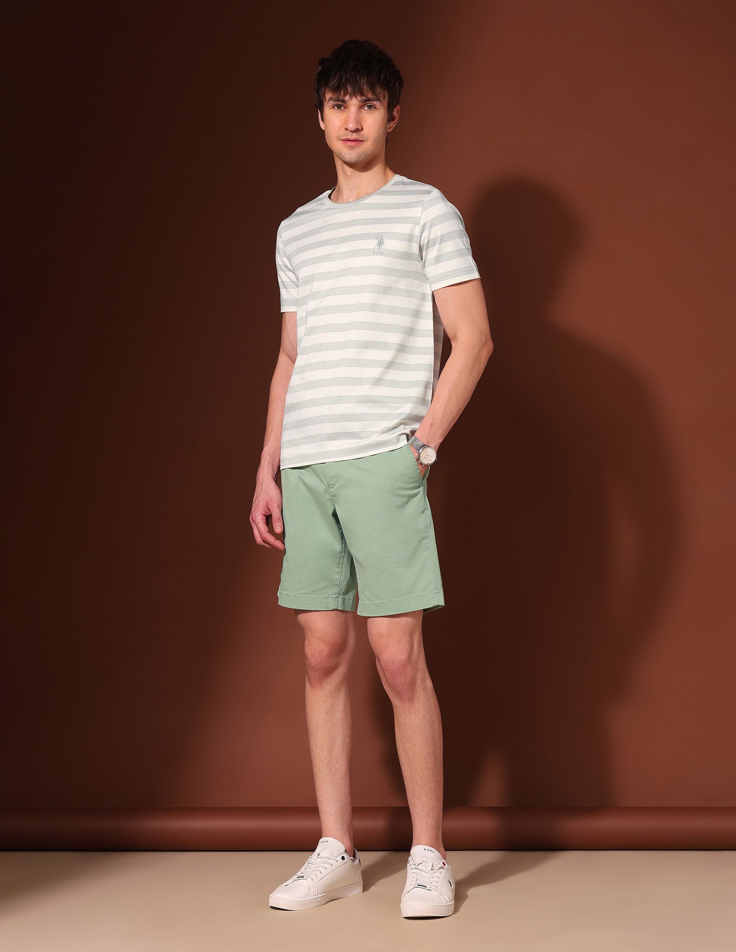 Horizontal Striped Working Holiday T-Shirt Light Green - U.S. Polo Assn. India | Large