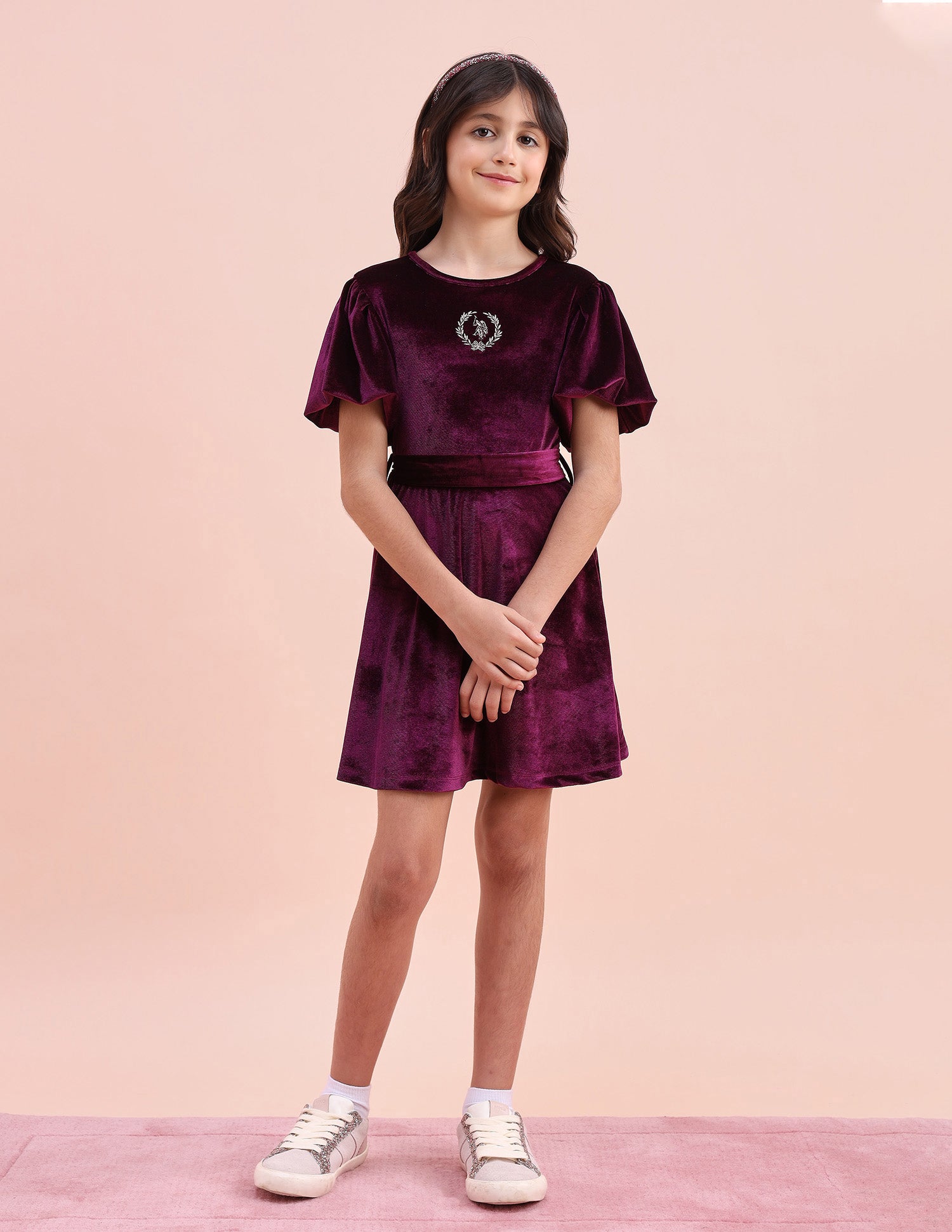 Girls Solid Fit & Flare Dress Maroon - U.S. POLO ASSN. | Large