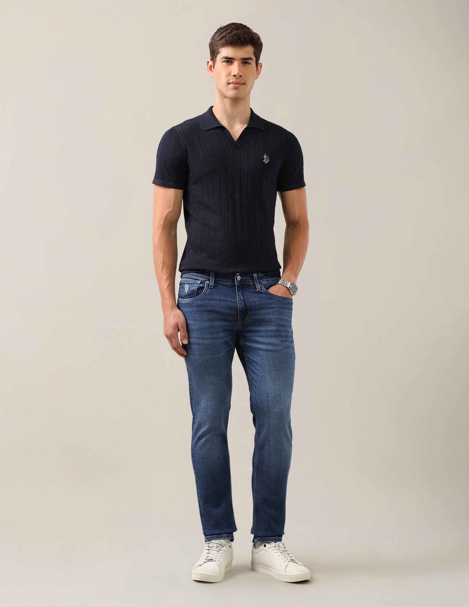 Brandon Slim-Tapered Fit Blue Jeans Mid Blue - U.S. Polo Assn. India | Large