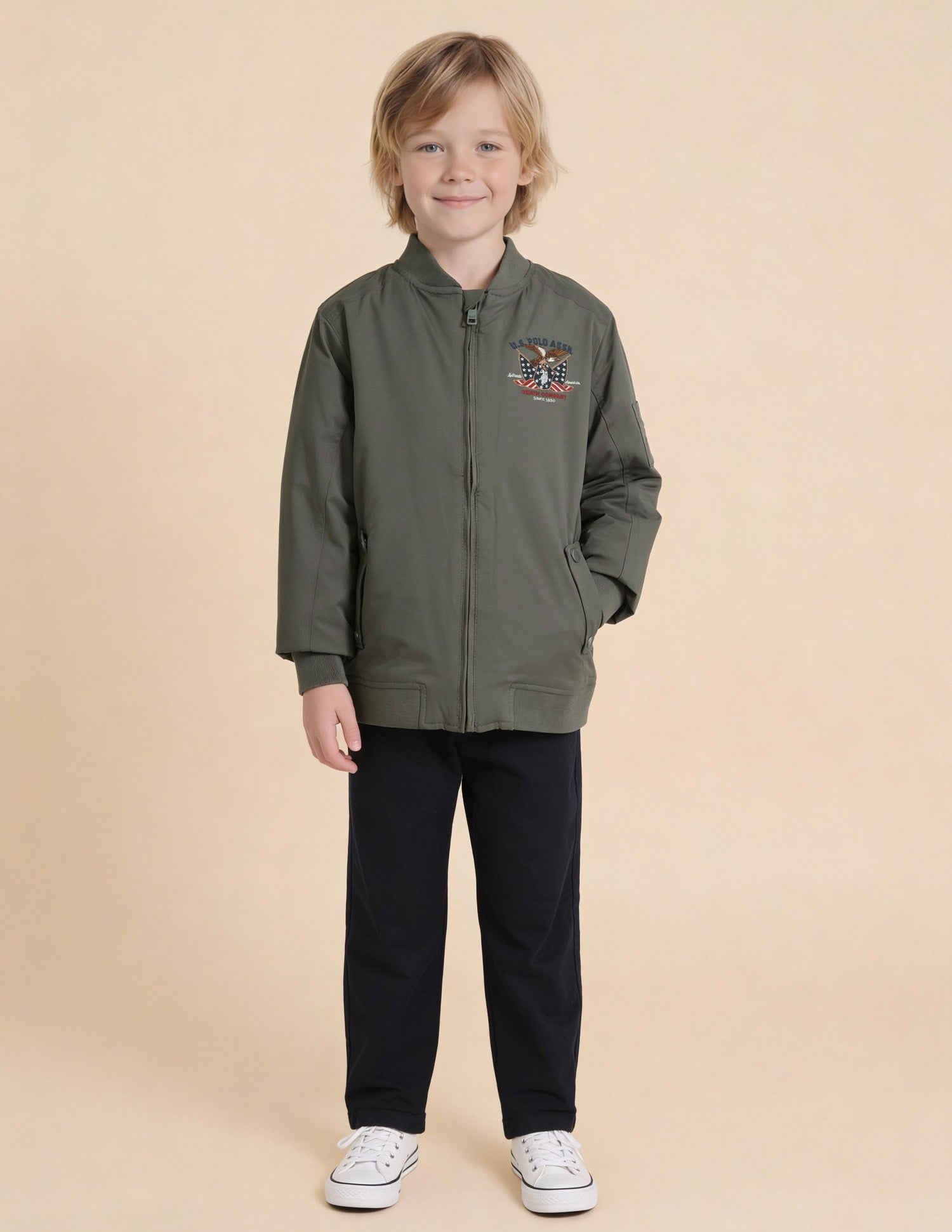 Boys Brand Embroidered Regular Fit Jacket Olive - U.S. Polo Assn. India | Large