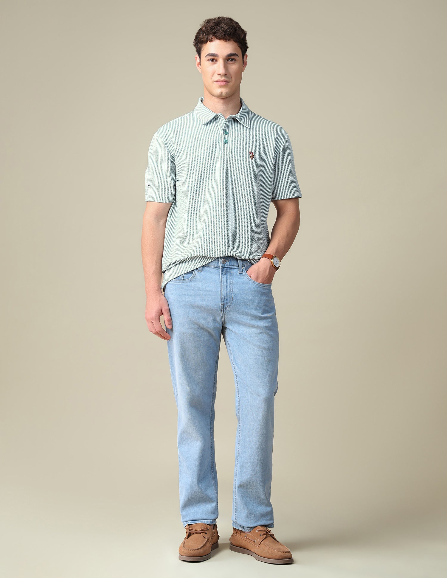 Vertical Striped Relaxed Fit Polo Shirt Green - U.S. Polo Assn. India | Large